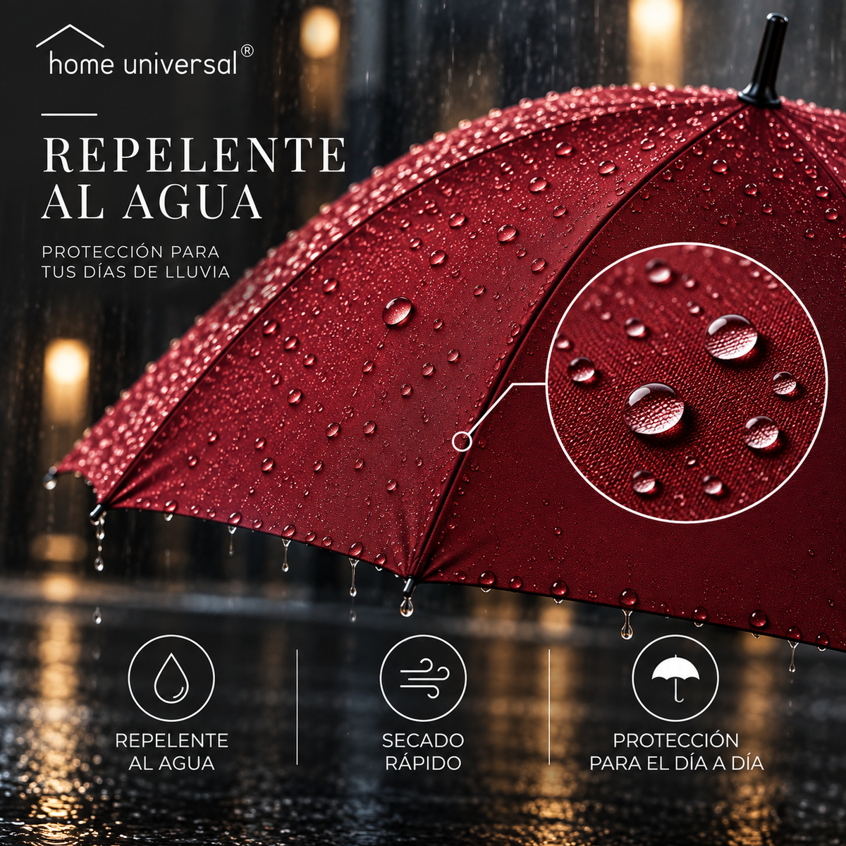 Home Universal® Paraguas Grande Semiautomático, Paraguas Largo Resistente al Viento con Mango Curvo para Mujer y Hombre (Rojo (Liso))