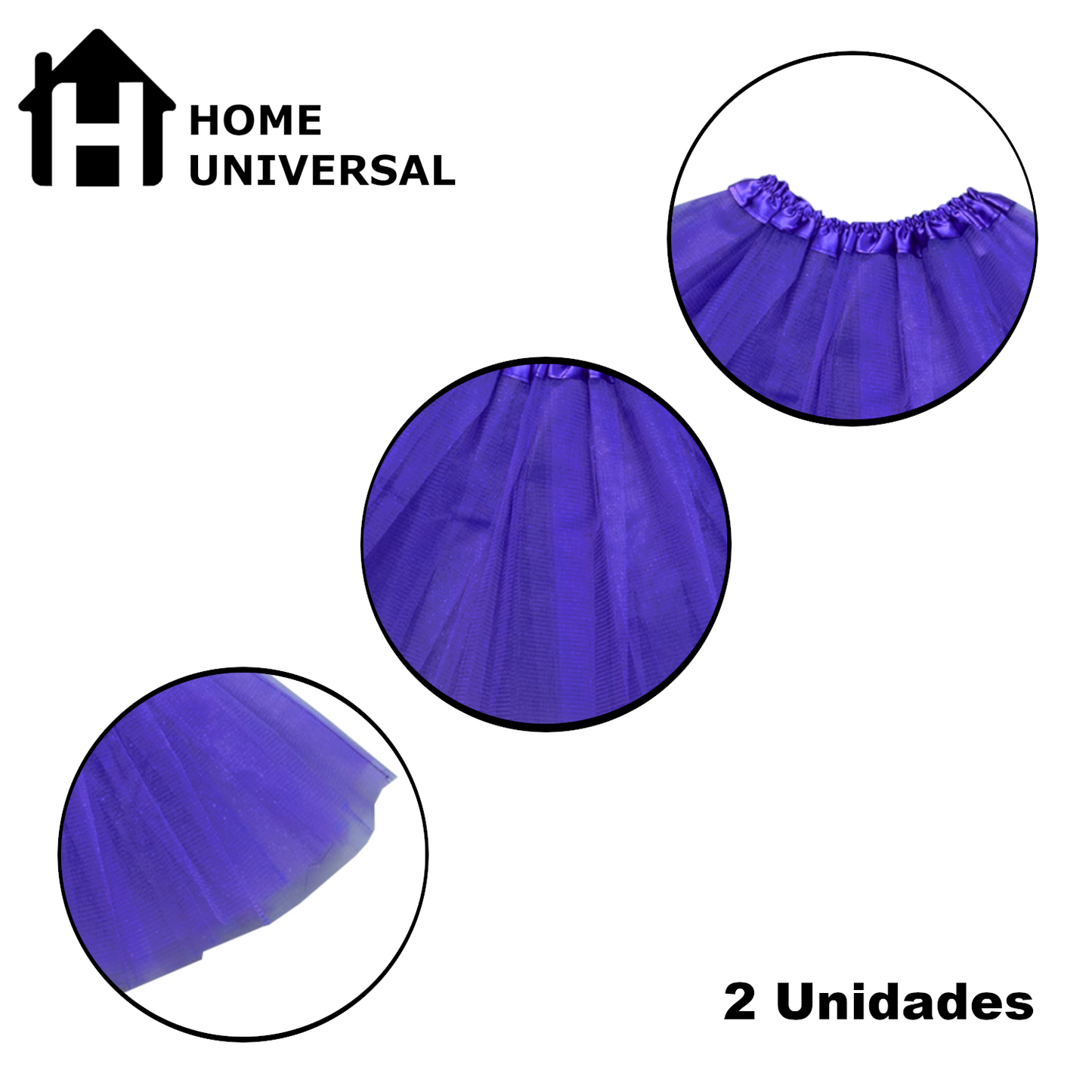 Home Universal® Falda de Tul Mujer – Tutú Clásico de 3 Capas con Cintura Elástica, Falda Corta de Tul para Fiesta, Disfraz, Danza, Ballet y Cosplay (Pack 2 Unidades - 12 x 29 CM)