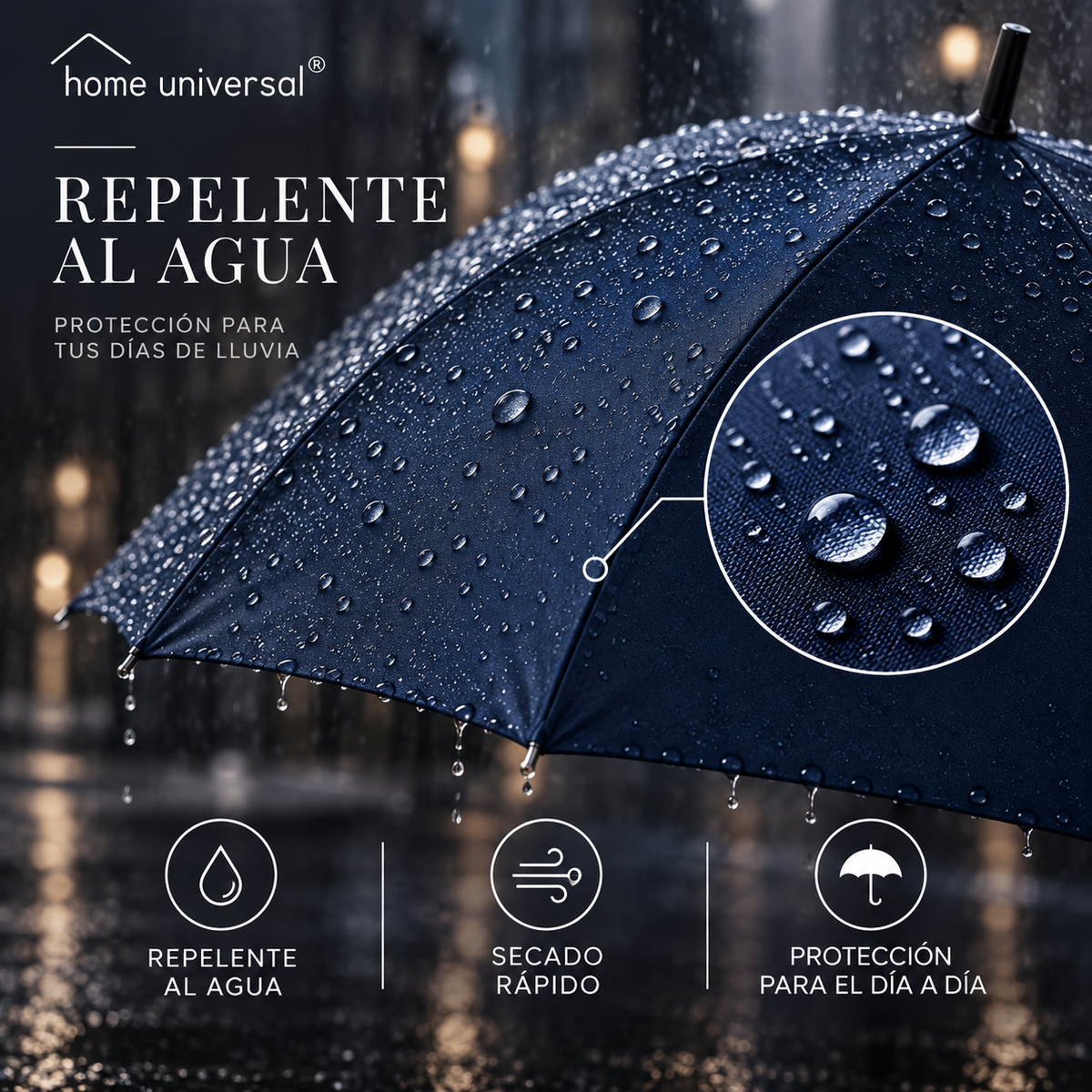Home Universal® Paraguas Grande Semiautomático, Paraguas Largo Resistente al Viento con Mango Curvo para Mujer y Hombre (Azul Marino (Liso))