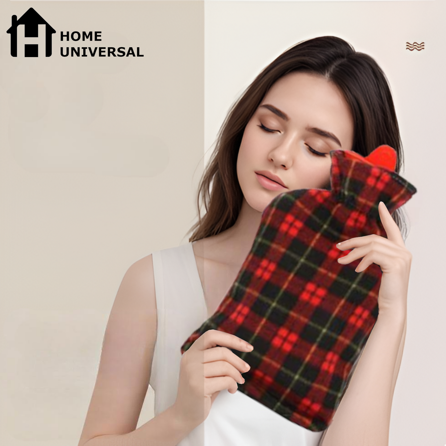 Home Universal | Bolsa de Agua Caliente (Estampado Cuadros Beige Negro)