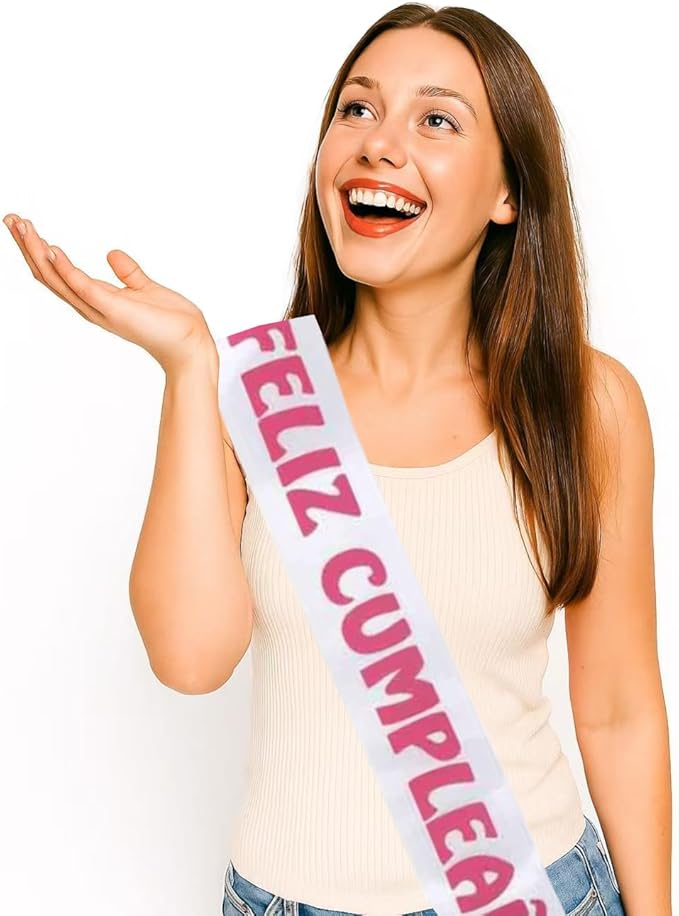Home Universal® Banda Feliz Cumpleaños – Cinta Decorativa para Fiesta y Photocall, Accesorio para Mujer, Hombre y Niños, Diseño Elegante con Letras Doradas, Ideal para Celebraciones y Sesiones de Fotos (Estampado - 1 unidad)