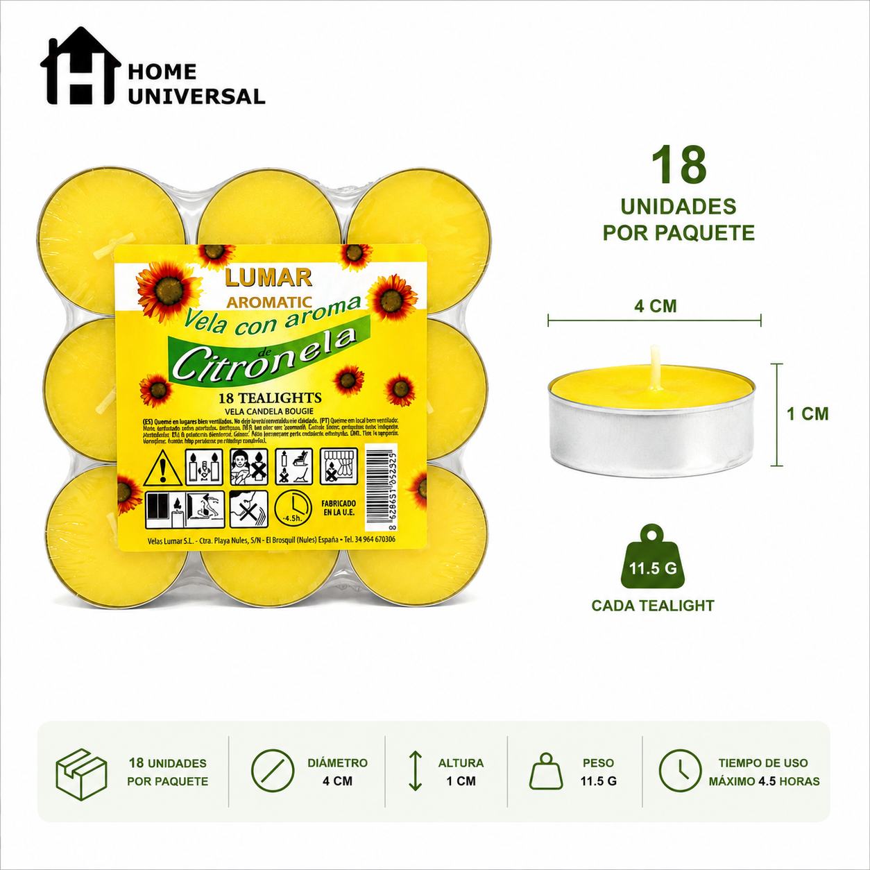 Lumar Citronela – Velas Antimosquitos para Exterior, Jardín, Terraza y Balcón | Protección Natural contra Mosquitos para Verano - Citronela Flotante (36 Unidades)