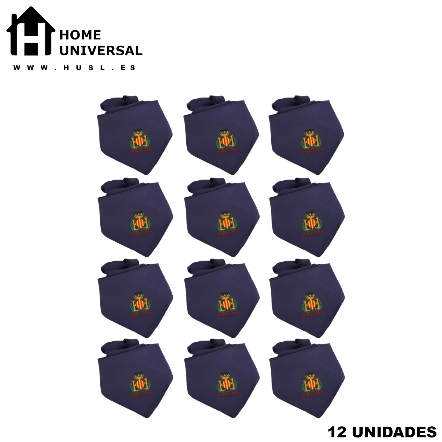 Home Universal® Pañuelo Fallero de Valencia con Escudo, Azul y Blanco 57x57cm, Azul 55x55cm – Pañuelo Tradicional para Fallas y Fiestas Valencianas (Azul)