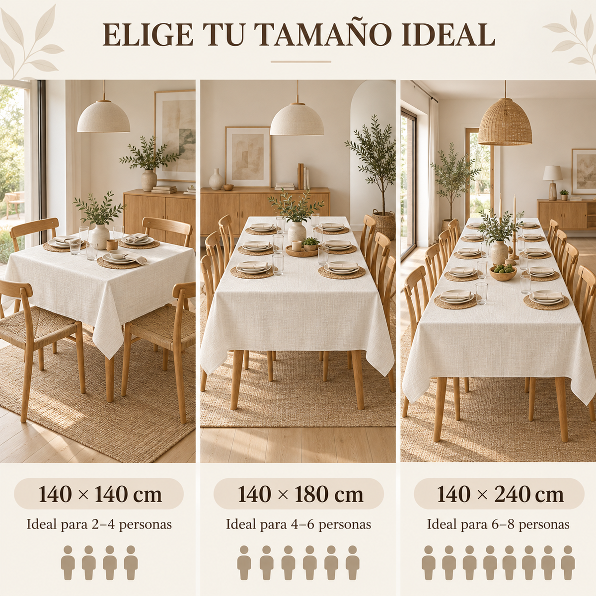 Home Universal® Mantel de Mesa Impermeable y Antimanchas, Tejido de Loneta con Efecto Lino , Liso o Estampado, para Cocina y Comedor (Blanco Liso)