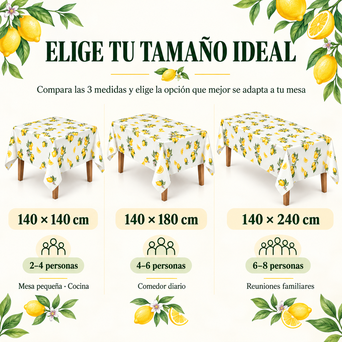 Home Universal® Mantel de Mesa Impermeable y Antimanchas, Tejido de Loneta con Efecto Lino , Liso o Estampado, para Cocina y Comedor (Limones)