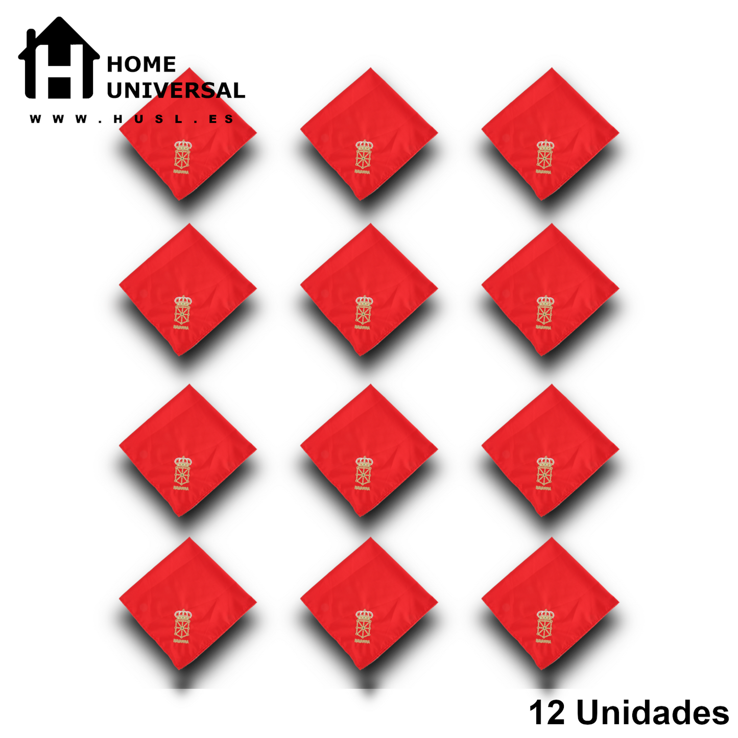 Home Universal® Fiestas Pamplona-Iruña (San Fermín) – Pack Set Accesorios con Pañuelos Rojos y Fajín Rojo Tradicional para Fiestas y Eventos, Estilo Oficial San Fermín (Pañuelo Rojo - Bordado de Escudo de Navarra)