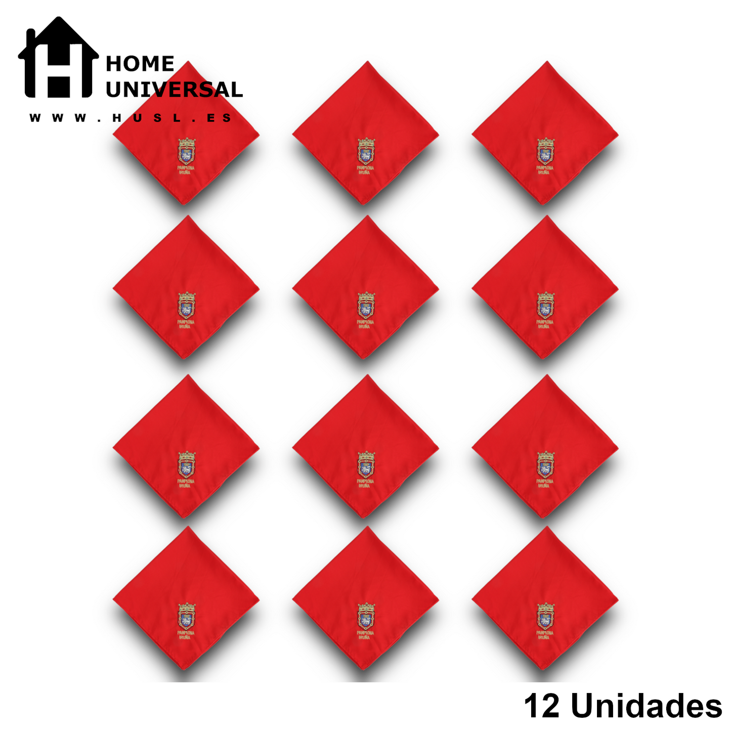 Home Universal® Fiestas Pamplona-Iruña (San Fermín) – Pack Set Accesorios con Pañuelos Rojos y Fajín Rojo Tradicional para Fiestas y Eventos, Estilo Oficial San Fermín (Pañuelo Rojo - Bordado de Escudo de Pamplona)