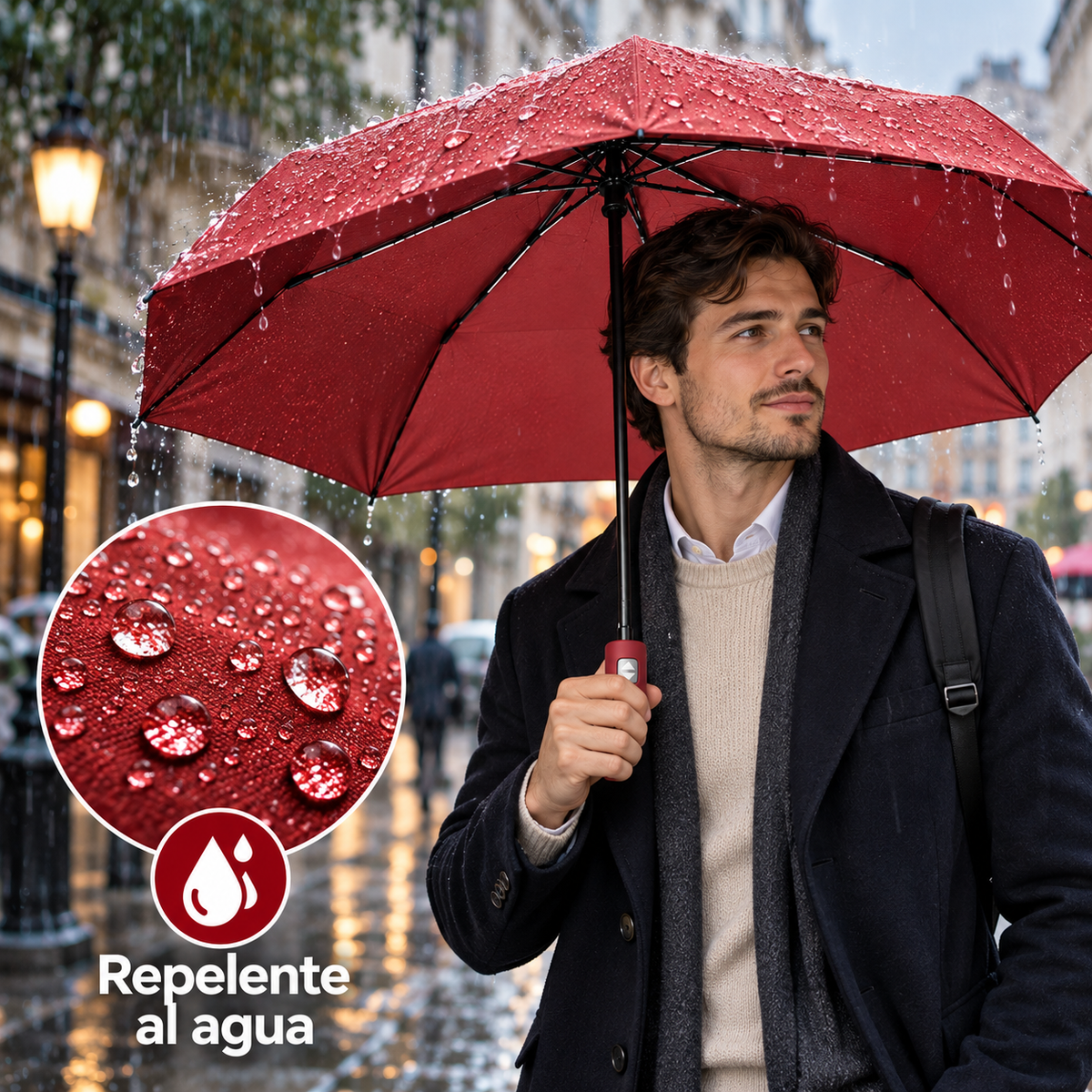 Home Universal® Paraguas Automático Plegable Grande, Compacto y Resistente, para Lluvia y Sol (Automático Apertura y Cierre (Rojo))