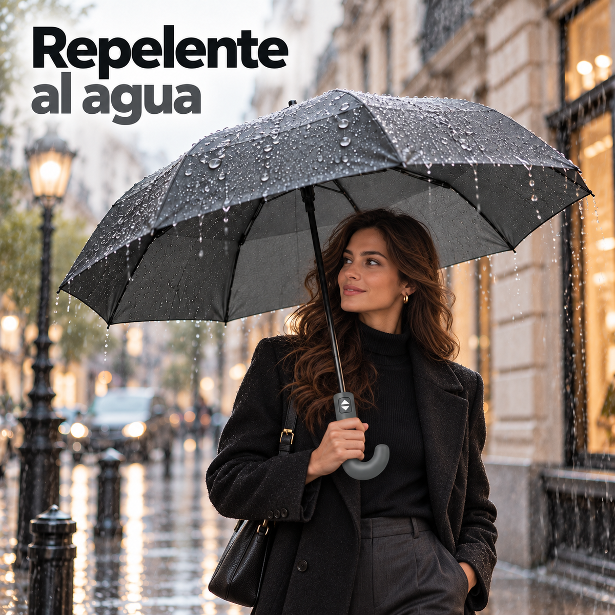 Home Universal® Paraguas Automático Plegable Grande, Compacto y Resistente, para Lluvia y Sol (Mango Curvo (Gris))