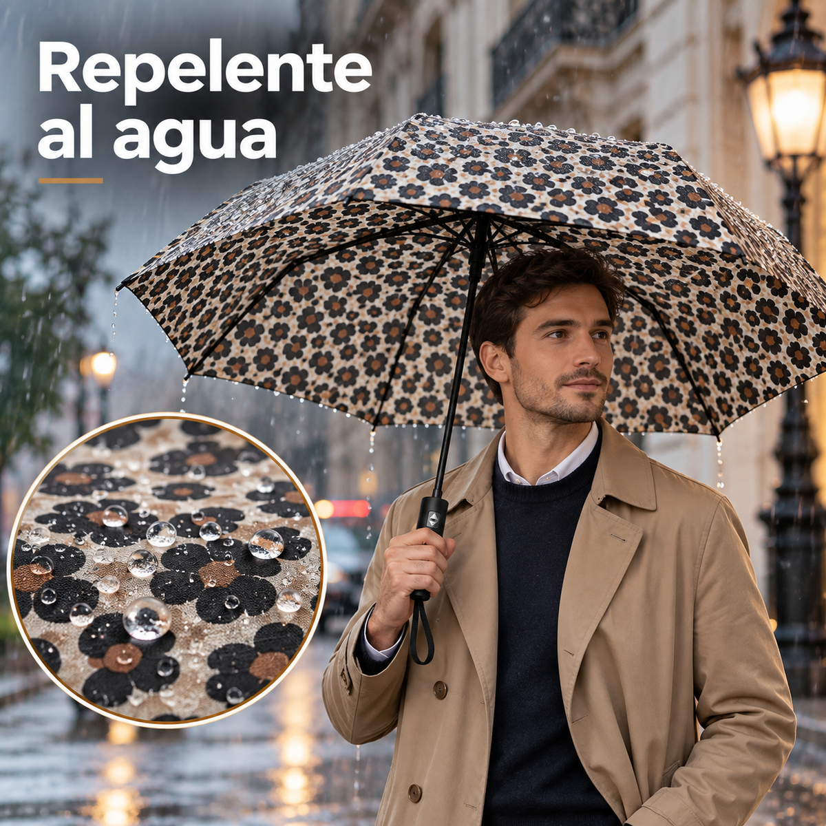 Home Universal® Paraguas Automático Plegable Grande, Compacto y Resistente, para Lluvia y Sol (Automático Apertura y Cierre (Leopardo Marrón))