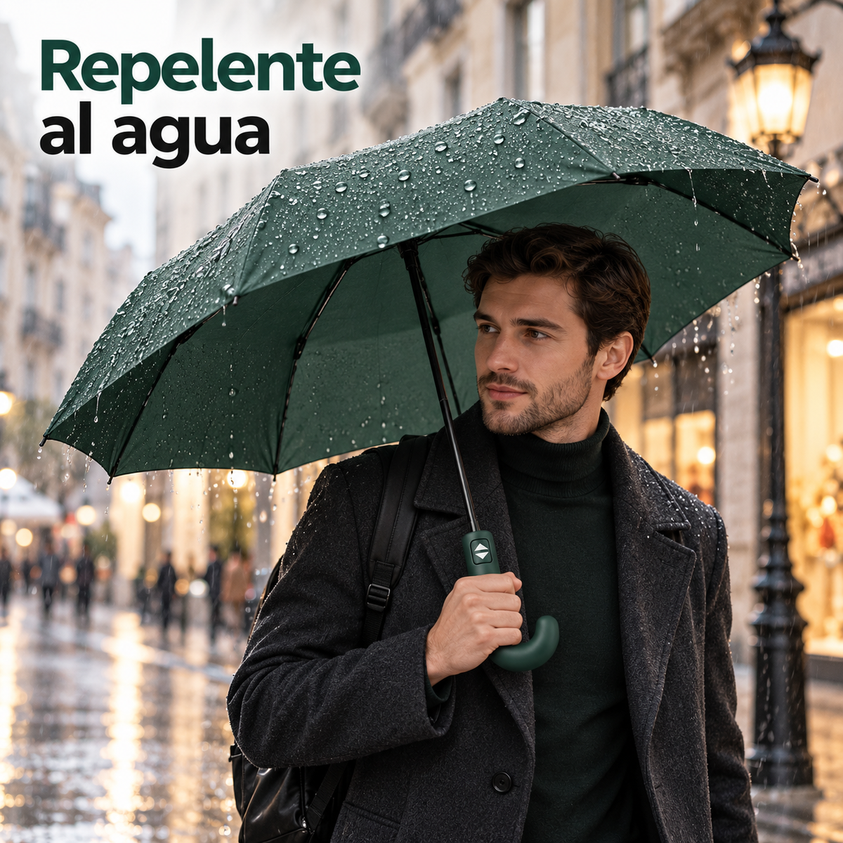 Home Universal® Paraguas Automático Plegable Grande, Compacto y Resistente, para Lluvia y Sol (Mango Curvo (Verde))