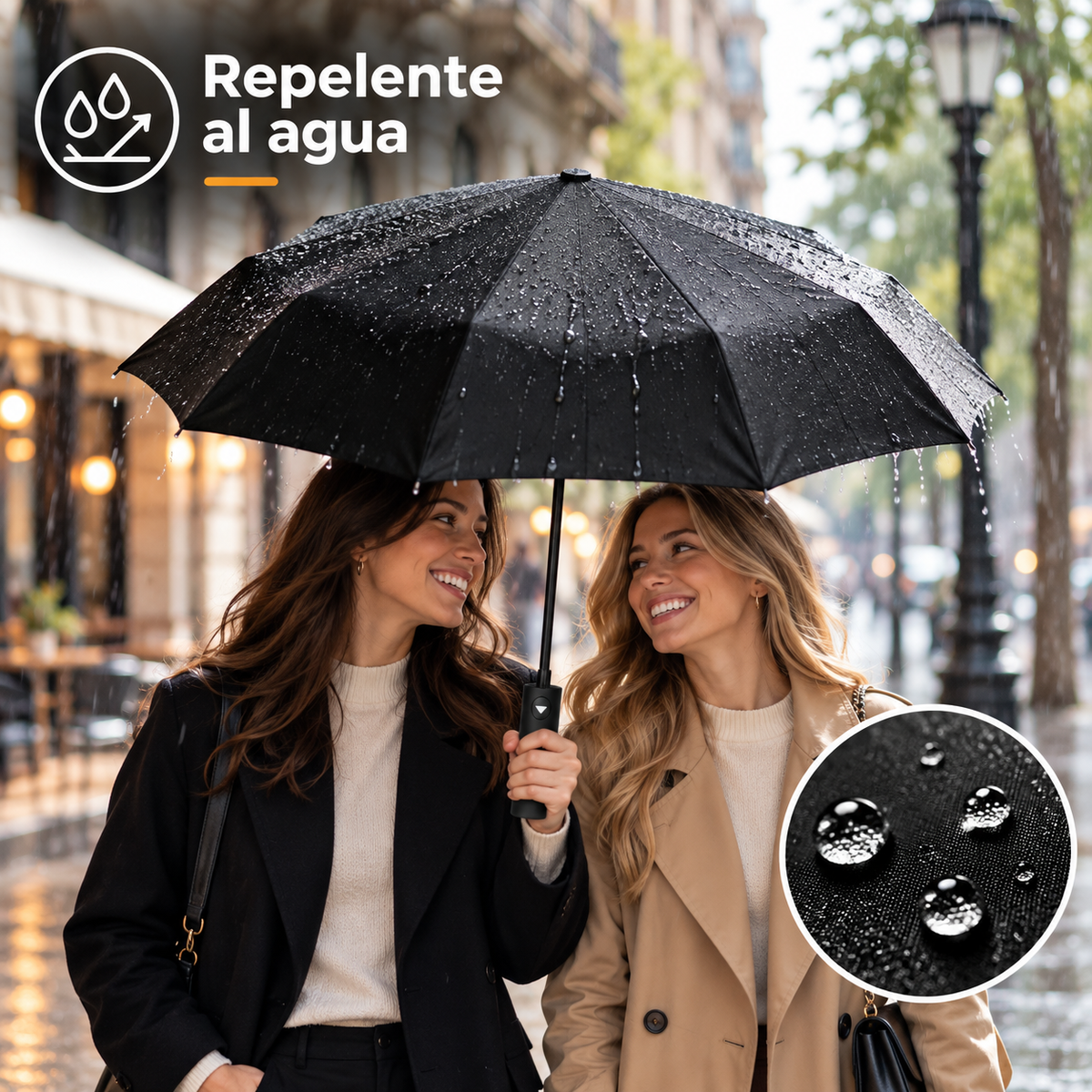 Home Universal® Paraguas Automático Plegable Grande, Compacto y Resistente, para Lluvia y Sol (Solo Apertura Automática (Negro))