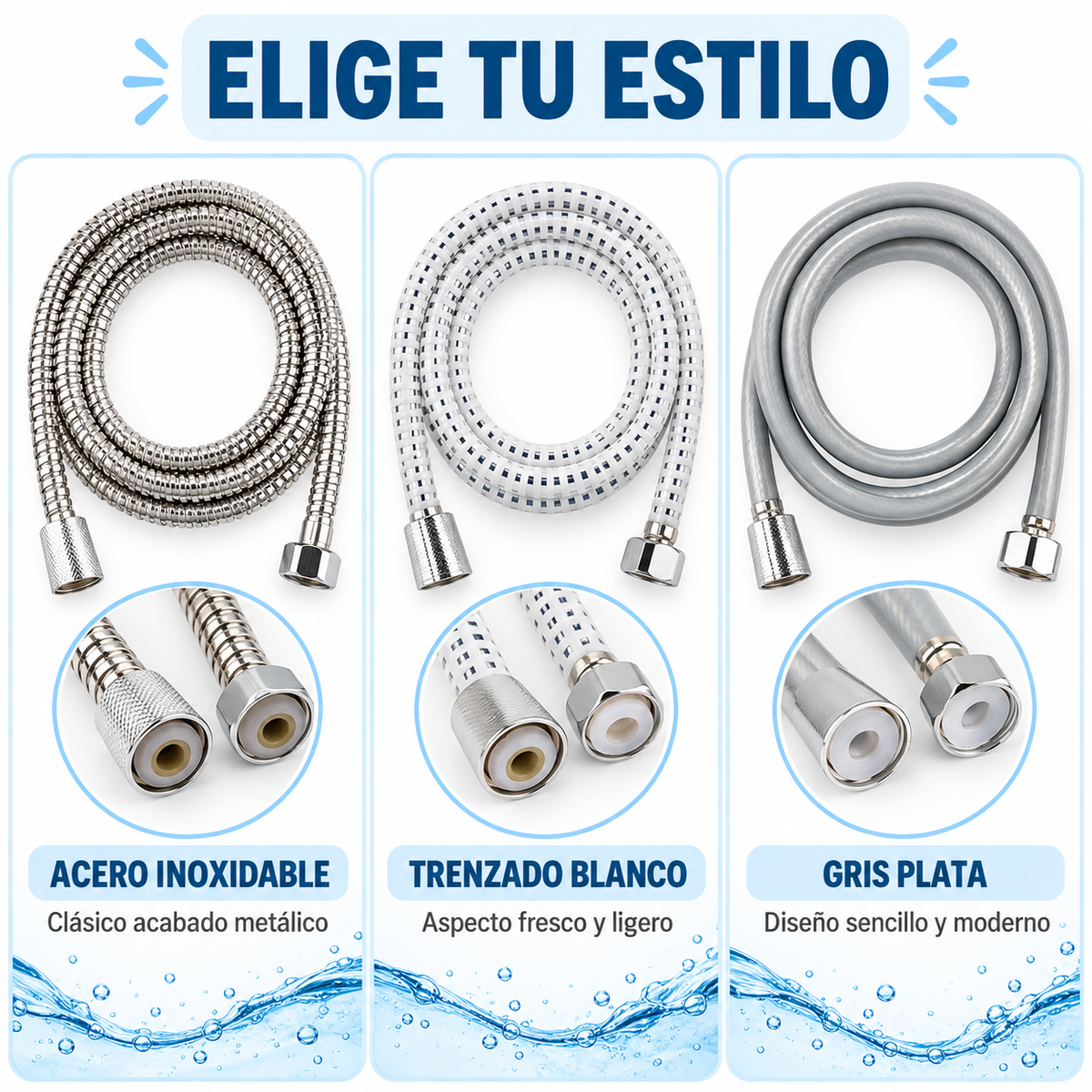 Home Universal® Manguera de Ducha Universal G1/2 – Flexible, Antienredos y Fácil de Instalar, Compatible con la Mayoría de Duchas (Plata Acero (1.75m))