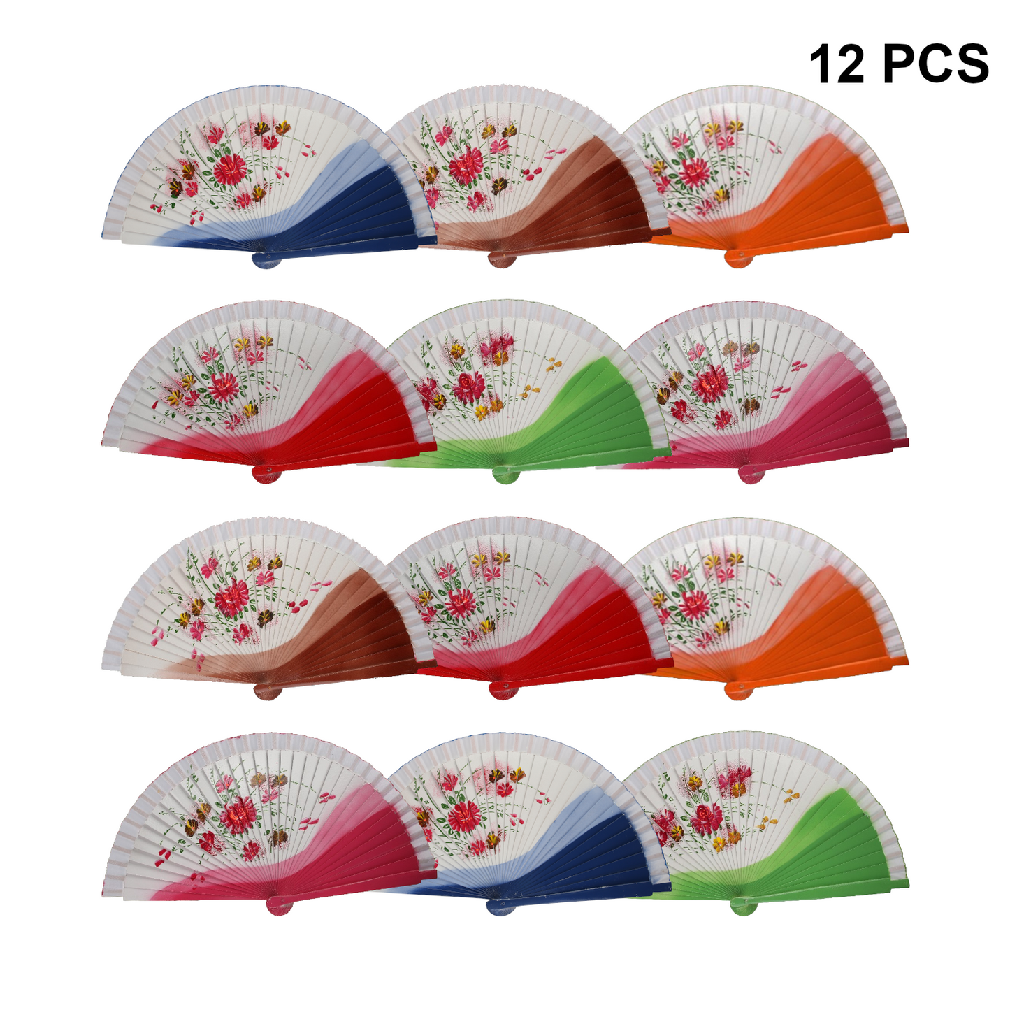 Home Universal® PACK 12 ABANICOS Madera 23CM Pintado UNA Cara, Detalles para LOS Invitados, Regalos DE Boda, Fiestas, COMUNIÓN O Bautizo, Abanico Artesanal Pintado A Mano (6 Color Floral (12 Unidades))