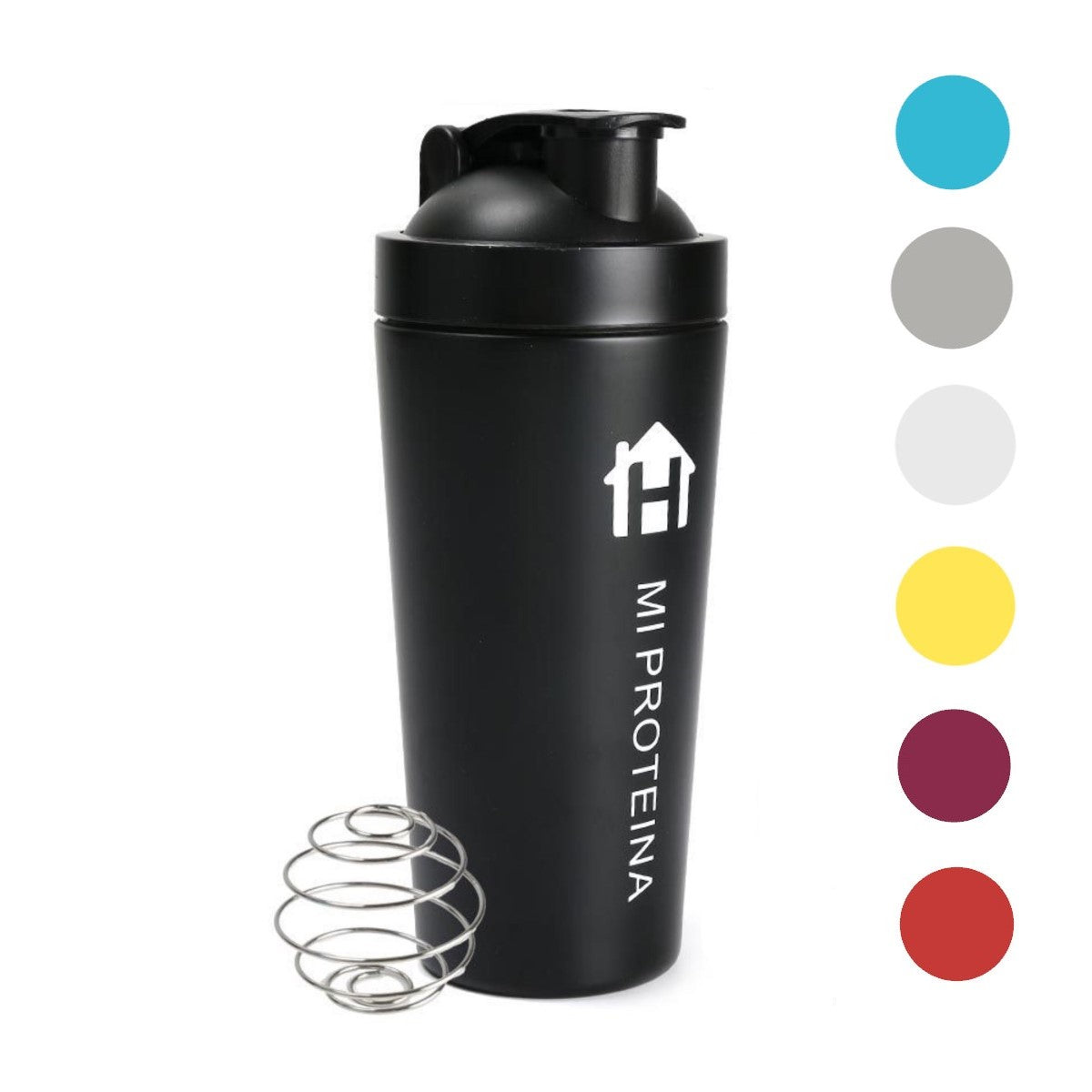 Home Universal® 750ML Botella Gim Shaker de Acero Inoxidable | BPA Free con Mezclador de Tapa Integrado | Vaso Gimnasio con Medidor | Apto para Lavavajillas | Vaso Proteína (Negro)