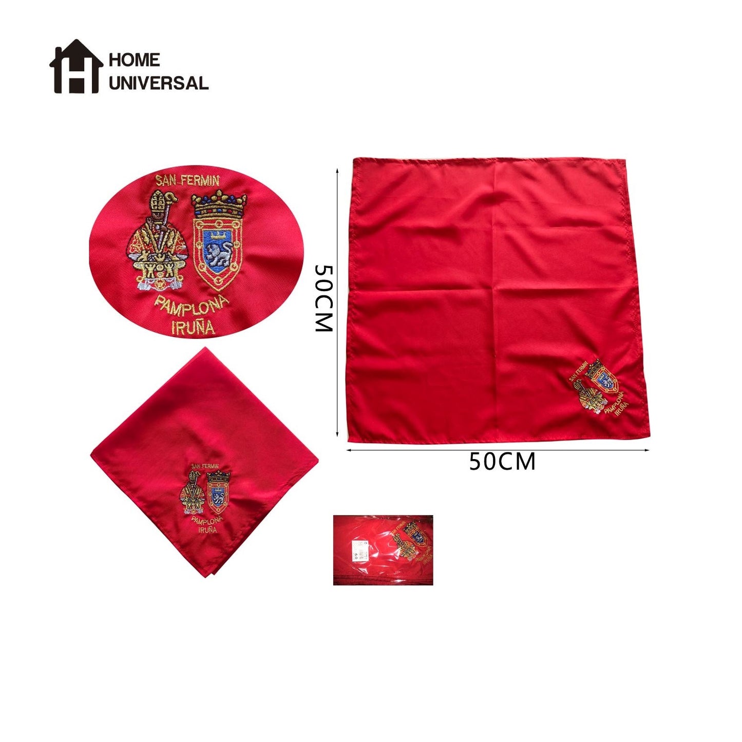 Home Universal ® - Pack de 12 Pañuelos Rojos San Fermín (50 cm) | Símbolo de la Fiesta de Pamplona, Accesorio Tradicional para Celebraciones (Patrón de Pamplona)