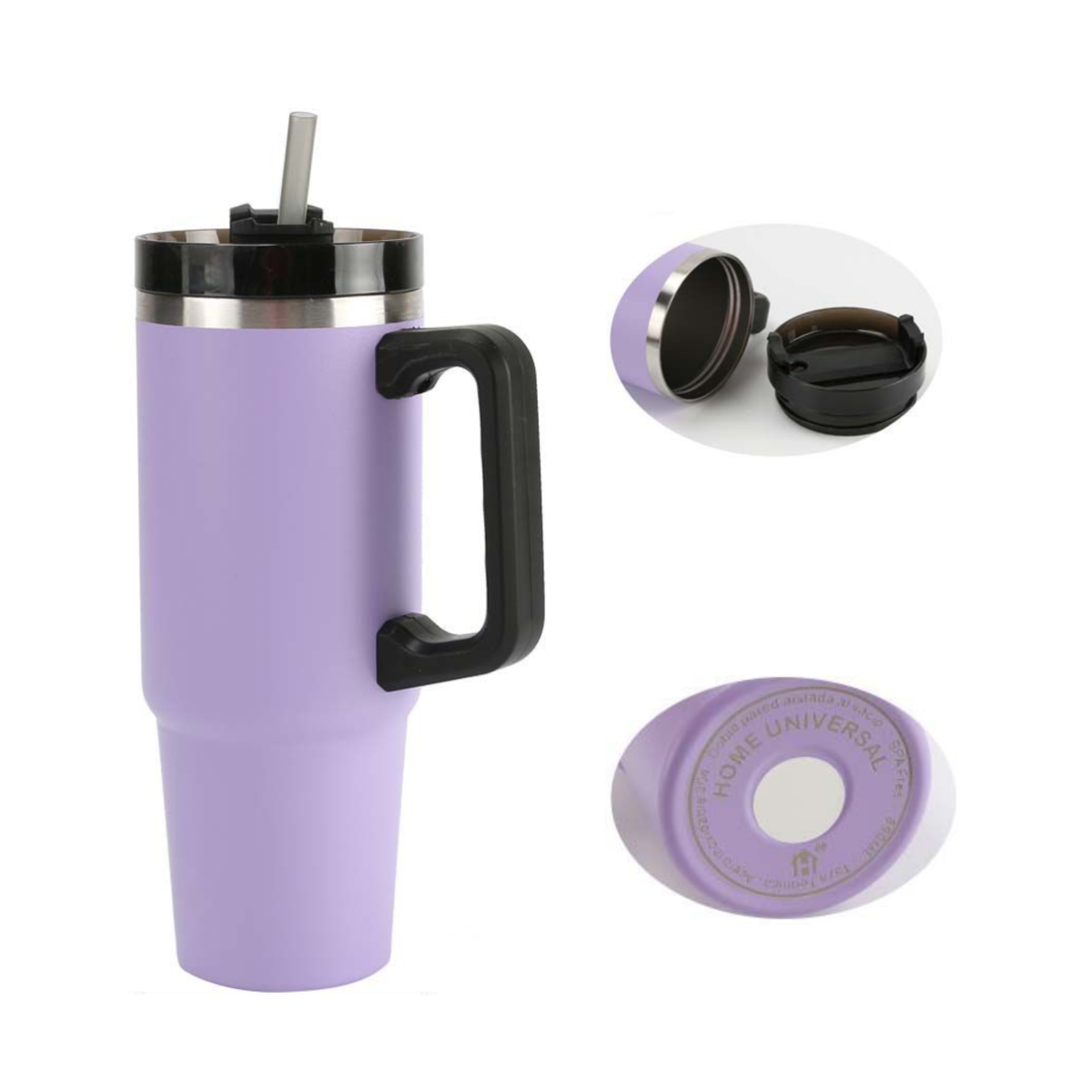 Home Universal® 890ML - Taza de Viaje con Tapa y Pajita para Coche | Taza Térmica de Café con Aislamiento de Doble Pared | Acero Inoxidable (Morado)