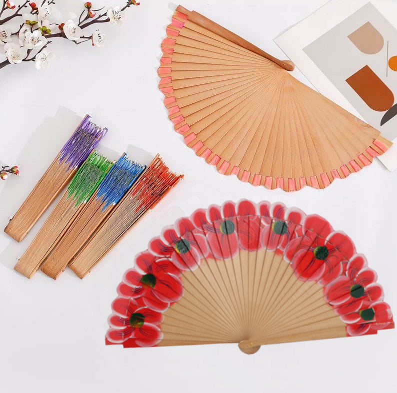 Home Universal ® Pack 12 Unidades ABANICOS Madera 23CM Pintado UNA Cara, Detalles para LOS Invitados, Regalos DE Boda, Fiestas, COMUNIÓN O Bautizo, Abanico Artesanal Pintado A Mano (Floral Bicolor)