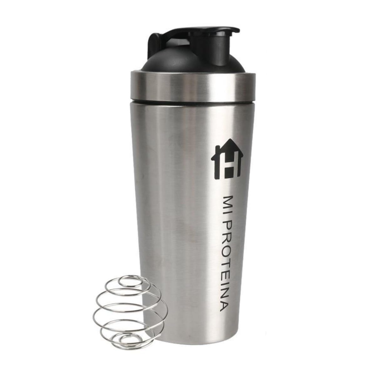 Home Universal® 750ML Botella Gim Shaker de Acero Inoxidable | BPA Free con Mezclador de Tapa Integrado | Vaso Gimnasio con Medidor | Apto para Lavavajillas | Vaso Proteína (Acero)