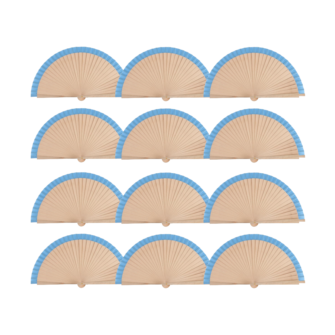 Home Universal ® Pack 12 Unidades Abanicos Madera con Tela Lisa 23cm, Detalles para los Invitados, Regalos de Boda, Fiestas, Comuniones y Otros Eventos(23cm_Azul)