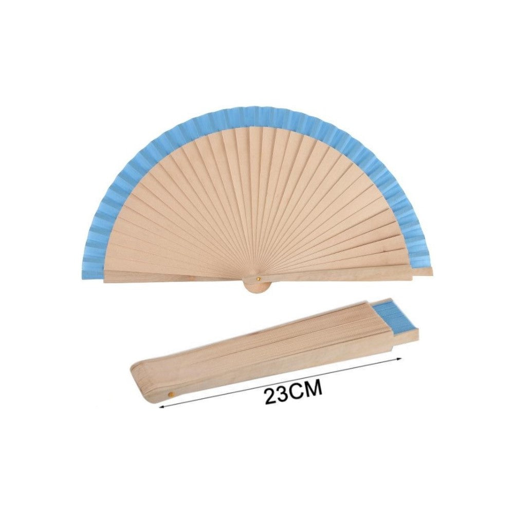 Home Universal ® Pack 12 Unidades Abanicos Madera con Tela Lisa 23cm, Detalles para los Invitados, Regalos de Boda, Fiestas, Comuniones y Otros Eventos(23cm_Azul)