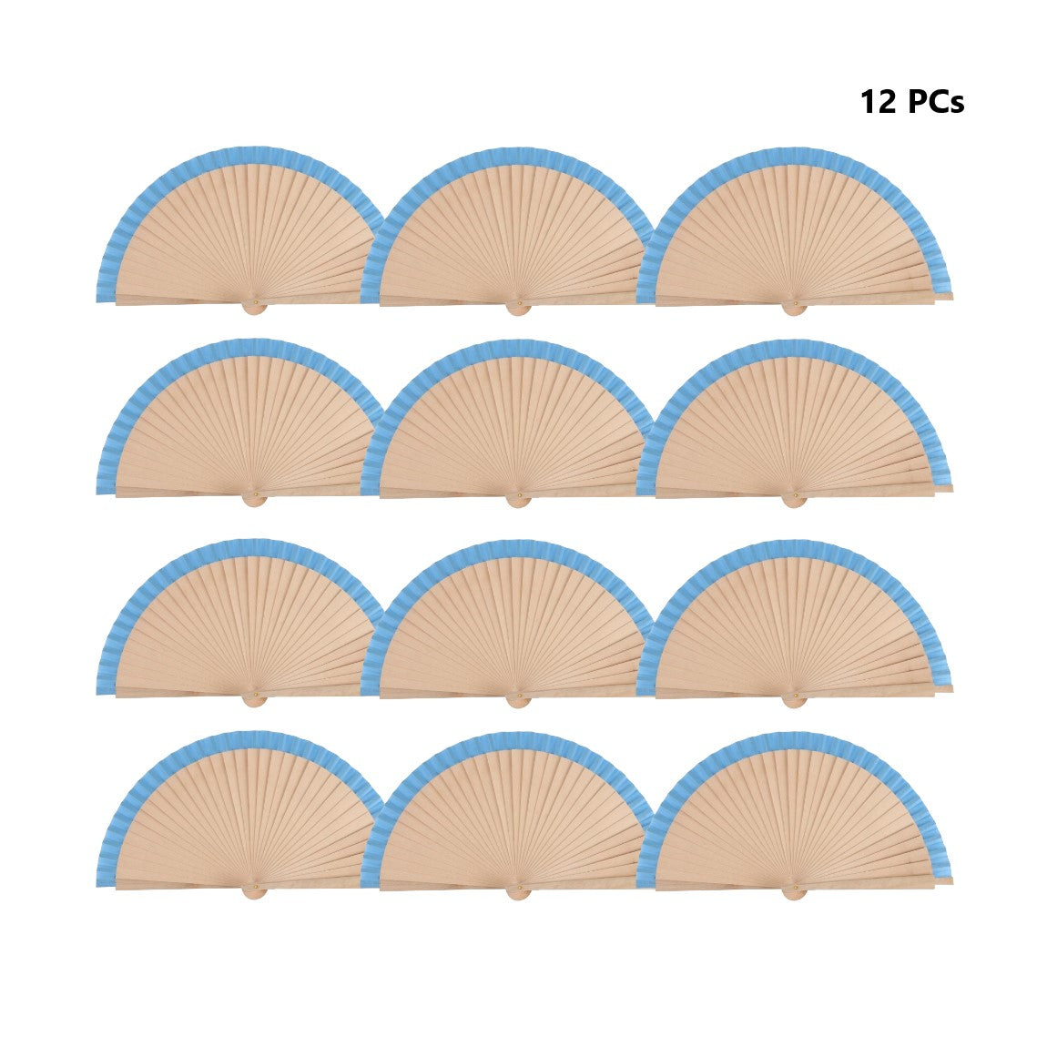 Home Universal ® Pack 12 Unidades Abanicos Madera con Tela Lisa 23cm, Detalles para los Invitados, Regalos de Boda, Fiestas, Comuniones y Otros Eventos(23cm_Azul)