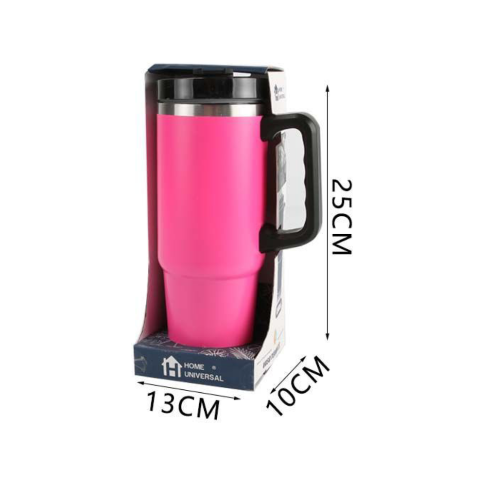 Home Universal® 890ML - Taza de Viaje con Tapa y Pajita para Coche | Taza Térmica de Café con Aislamiento de Doble Pared | Acero Inoxidable (Rosa Chicle)