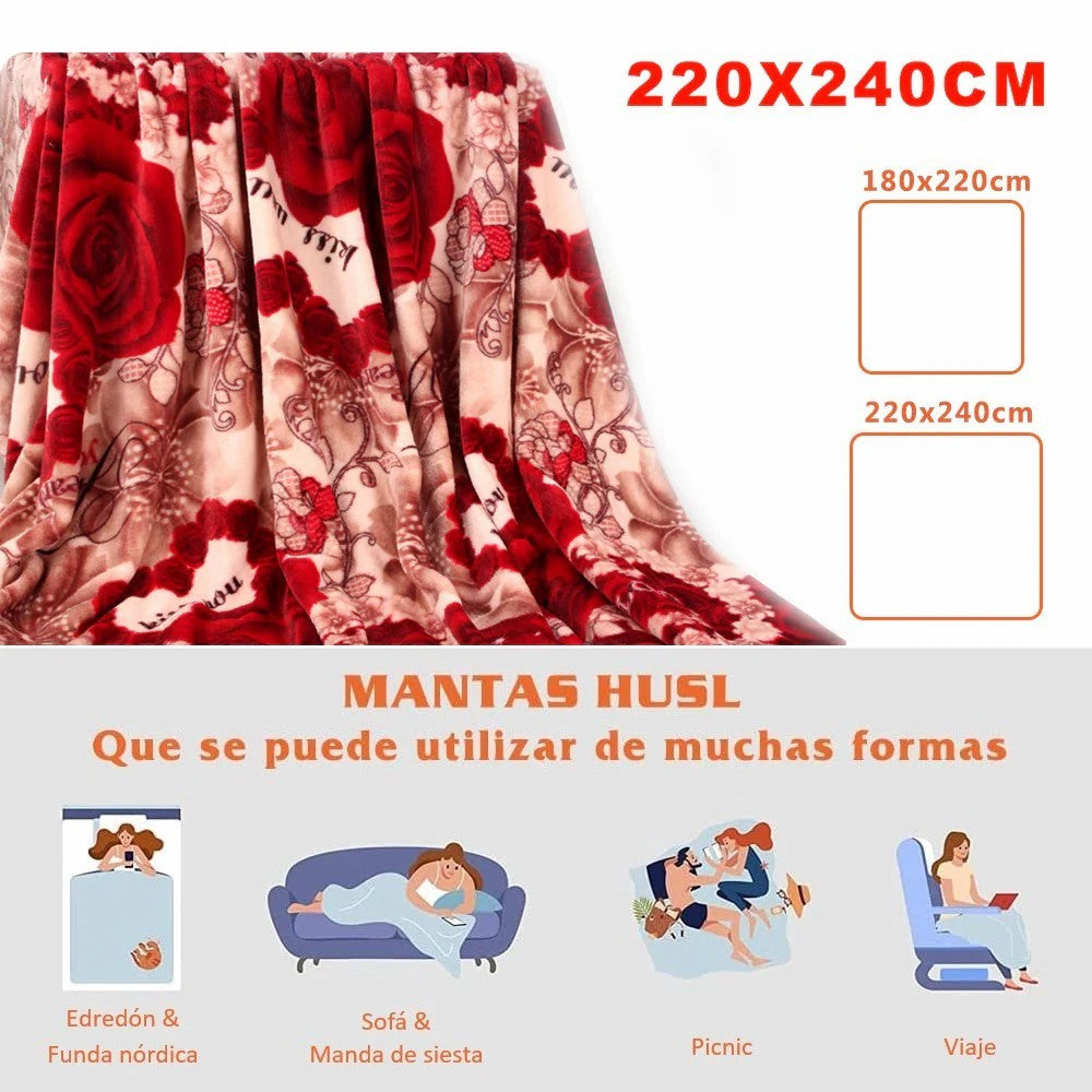 Home UNIVERSAL | Manta Terciopelo Extrasuave 240x220CM | 100% Poliéster (ROJO FLORAL)