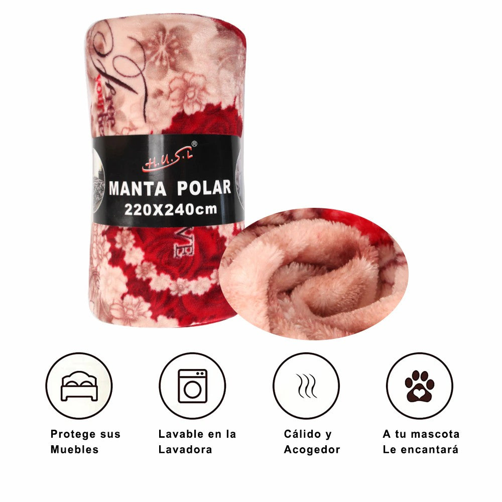 Home UNIVERSAL | Manta Terciopelo Extrasuave 240x220CM | 100% Poliéster (ROJO FLORAL)