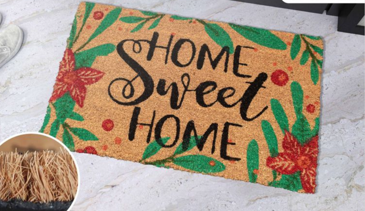 Home Universal ® Felpudos 60x40CM Fibra de Coco | Base Antideslizante de Caucho | Apto para el Exterior (HOME SWEET HOME) Beige
