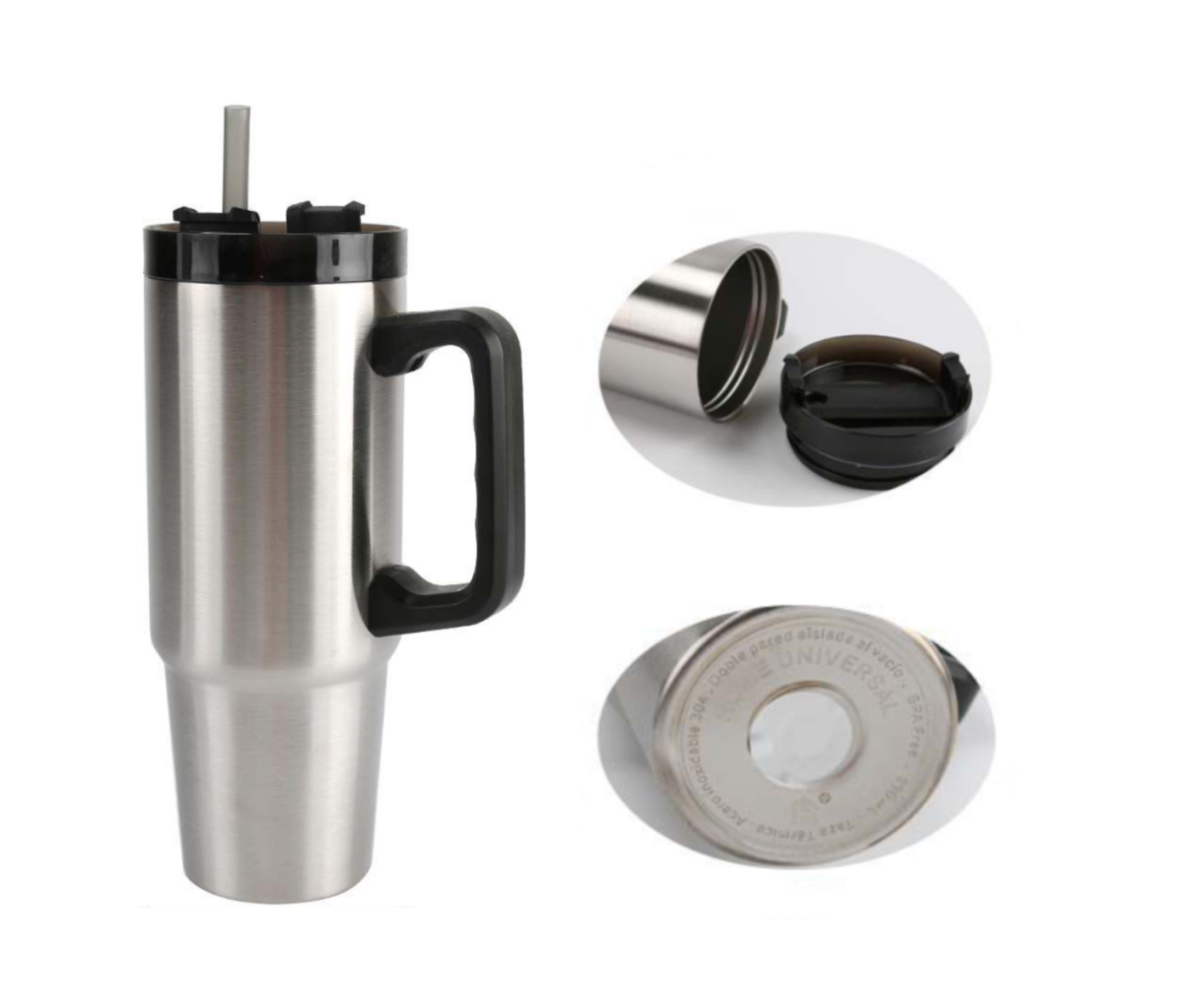 Home Universal® 890ML - Taza de Viaje con Tapa y Pajita para Coche | Taza Térmica de Café con Aislamiento de Doble Pared | Acero Inoxidable (Acero)