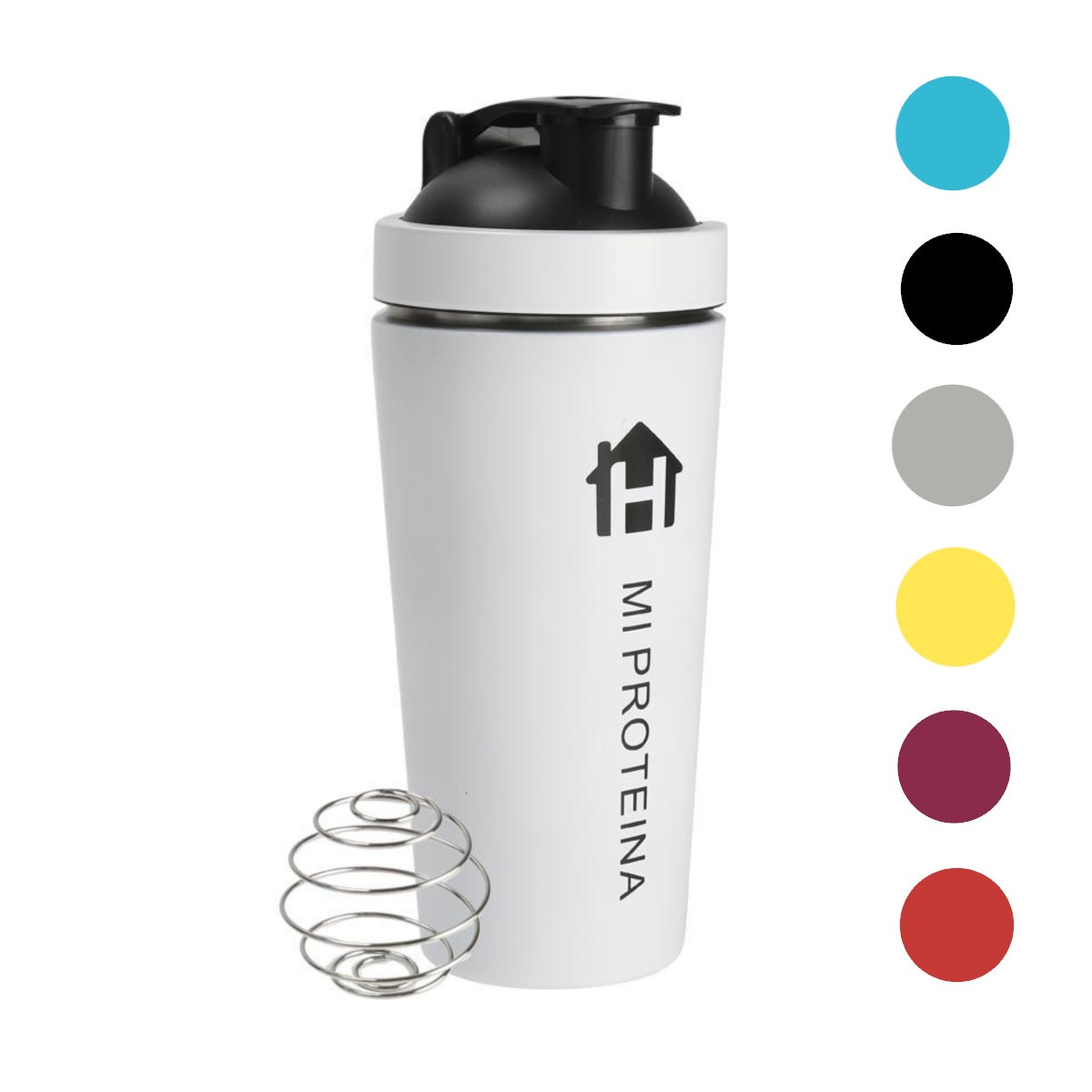 Home Universal® 750ML Botella Gim Shaker de Acero Inoxidable | BPA Free con Mezclador de Tapa Integrado | Vaso Gimnasio con Medidor | Apto para Lavavajillas | Vaso Proteína (Blanco)