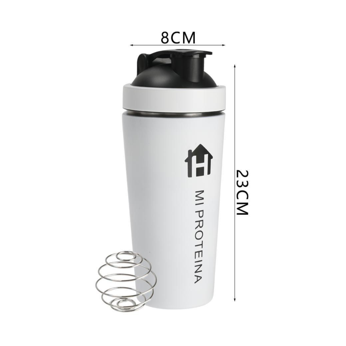 Home Universal® 750ML Botella Gim Shaker de Acero Inoxidable | BPA Free con Mezclador de Tapa Integrado | Vaso Gimnasio con Medidor | Apto para Lavavajillas | Vaso Proteína (Blanco)