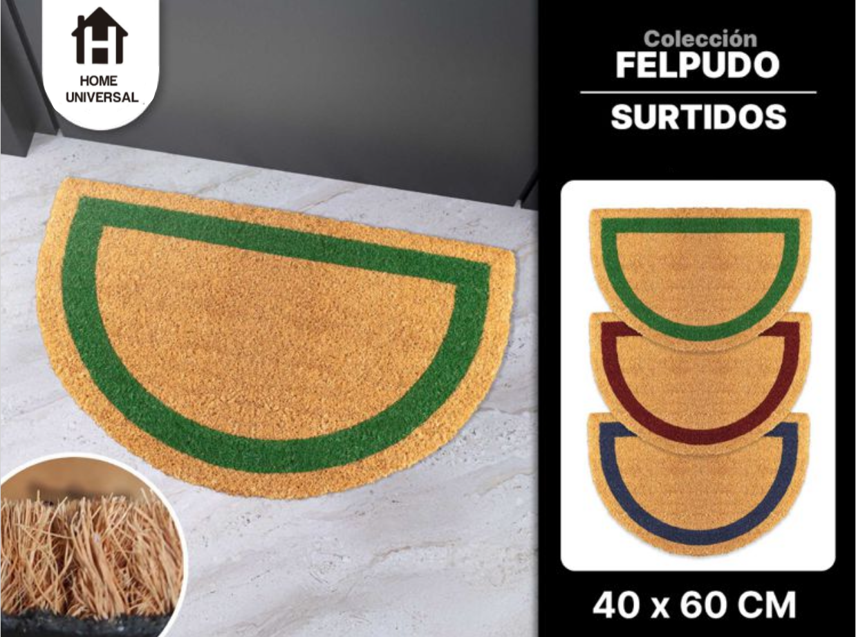 Home Universal ® Felpudos 60x40CM Fibra de Coco | Base Antideslizante de Caucho | Apto para el Exterior (Medio circulo) Verde