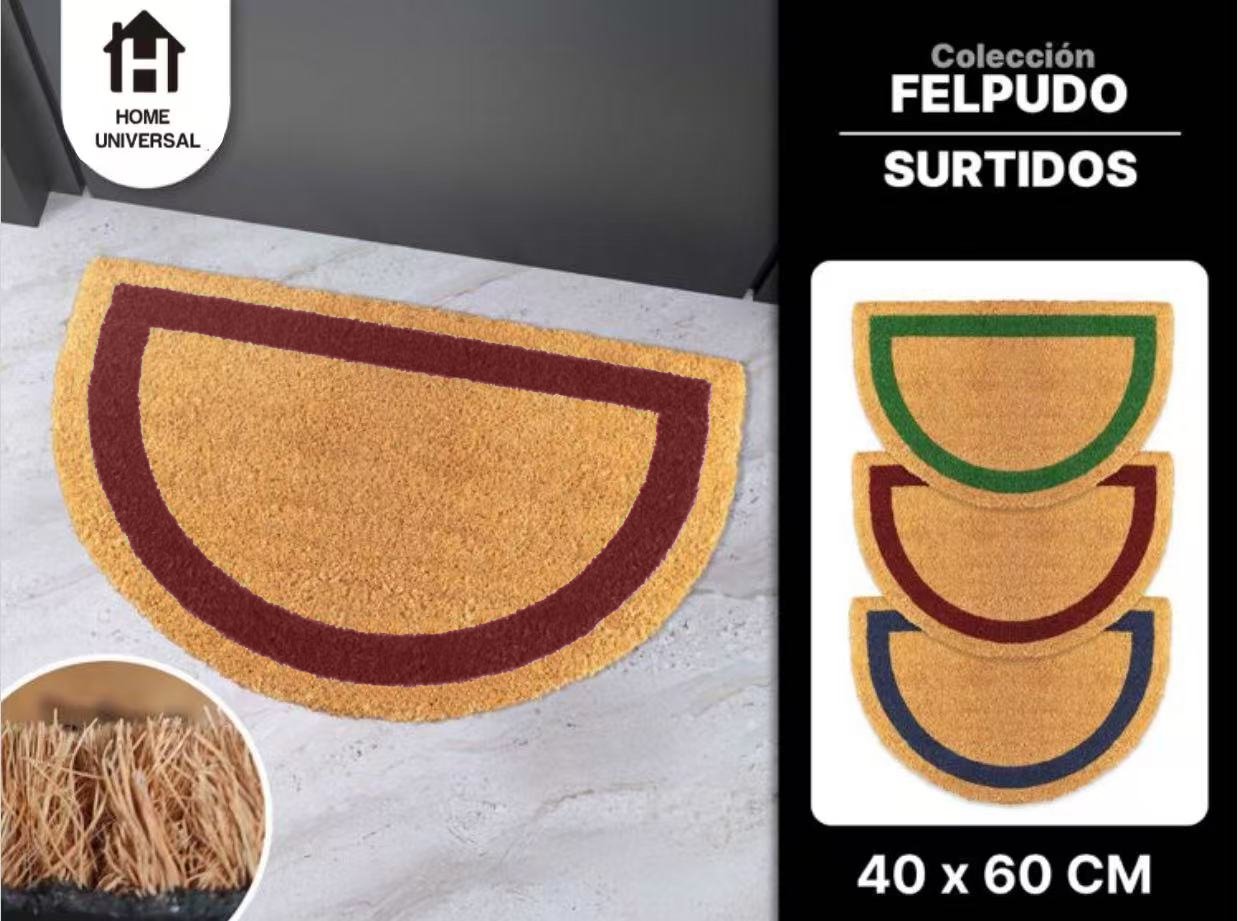 Home Universal ® Felpudos 60x40CM Fibra de Coco | Base Antideslizante de Caucho | Apto para el Exterior (Medio circulo) Rojo