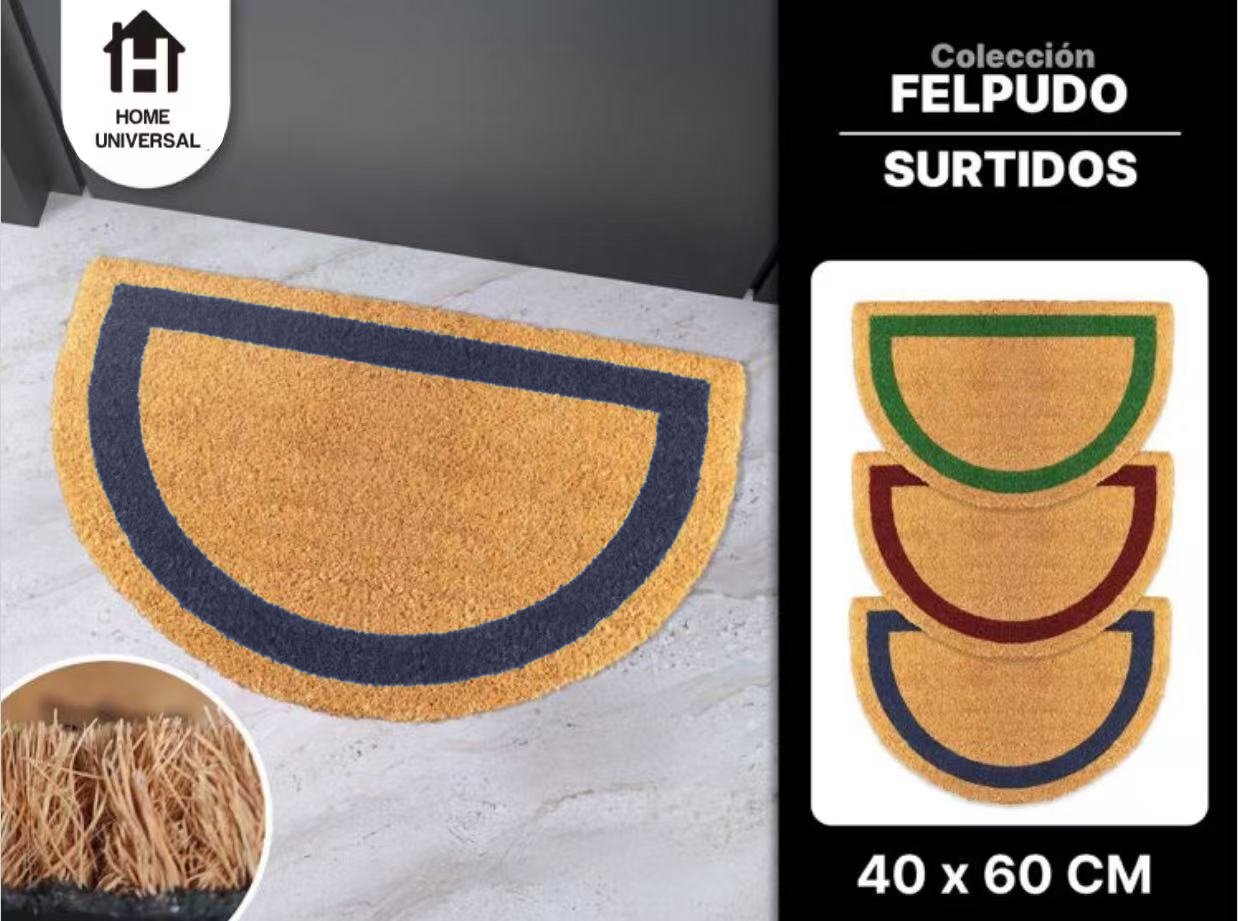 Home Universal ® Felpudos 60x40CM Fibra de Coco | Base Antideslizante de Caucho | Apto para el Exterior (Medio circulo) Azul