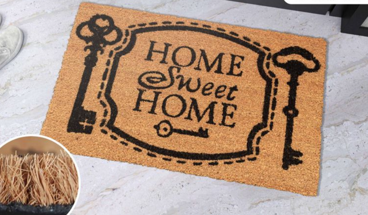 Home Universal ® Felpudos 60x40CM Fibra de Coco | Base Antideslizante de Caucho | Apto para el Exterior (HOME SWEET HOME) LLAVE