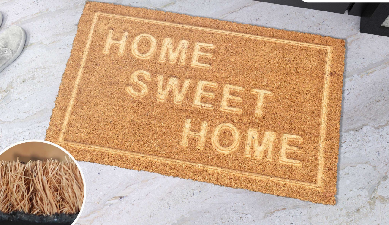 Home Universal ® Felpudos 60x40CM Fibra de Coco | Base Antideslizante de Caucho | Apto para el Exterior (HOME SWEET HOME) Beige cuadrado