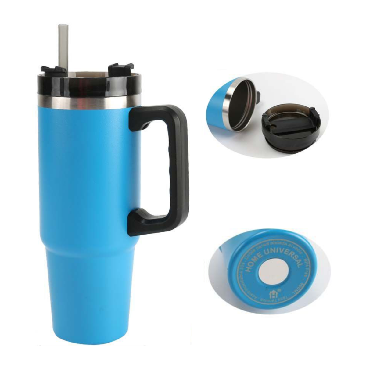 Home Universal® 890ML - Taza de Viaje con Tapa y Pajita para Coche | Taza Térmica de Café con Aislamiento de Doble Pared | Acero Inoxidable (Azul Celeste)
