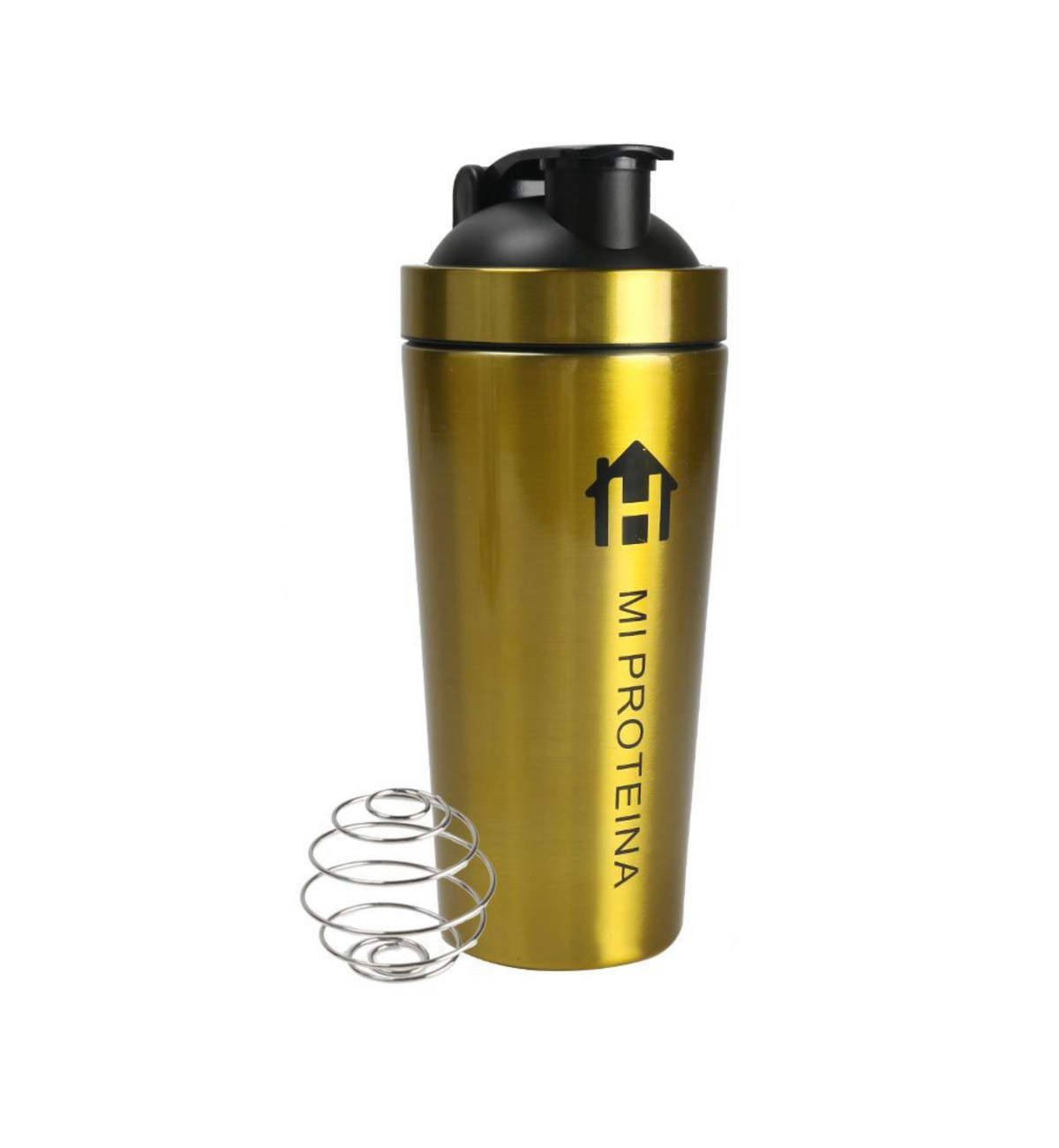 Home Universal® 750ML Botella Gim Shaker de Acero Inoxidable | BPA Free con Mezclador de Tapa Integrado | Vaso Gimnasio con Medidor | Apto para Lavavajillas | Vaso Proteína (Oro)
