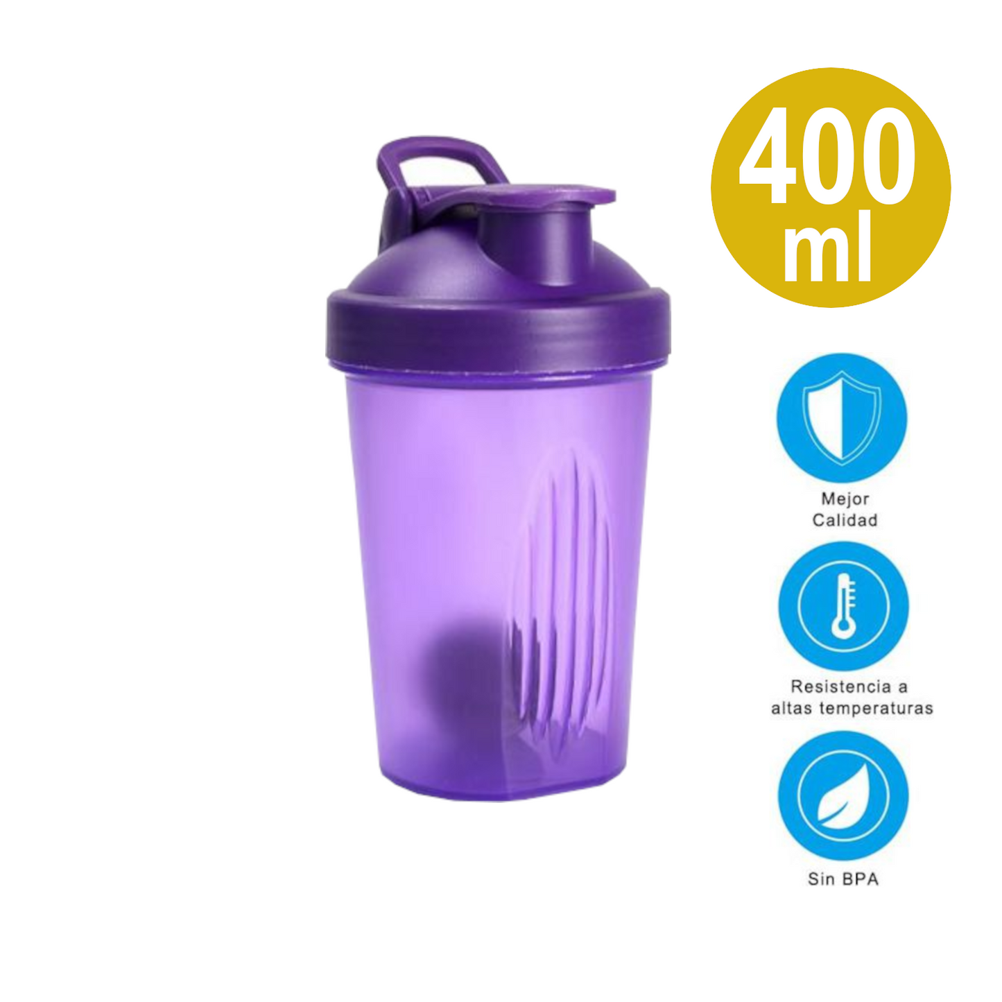 Home Universal® Botella Shaker 400ml con Mixball – Agitadora para Proteínas en Polvo, Sin Fugas, Plástico Resistente con Tapa, Ideal para Fitness, Gimnasio y Deportes