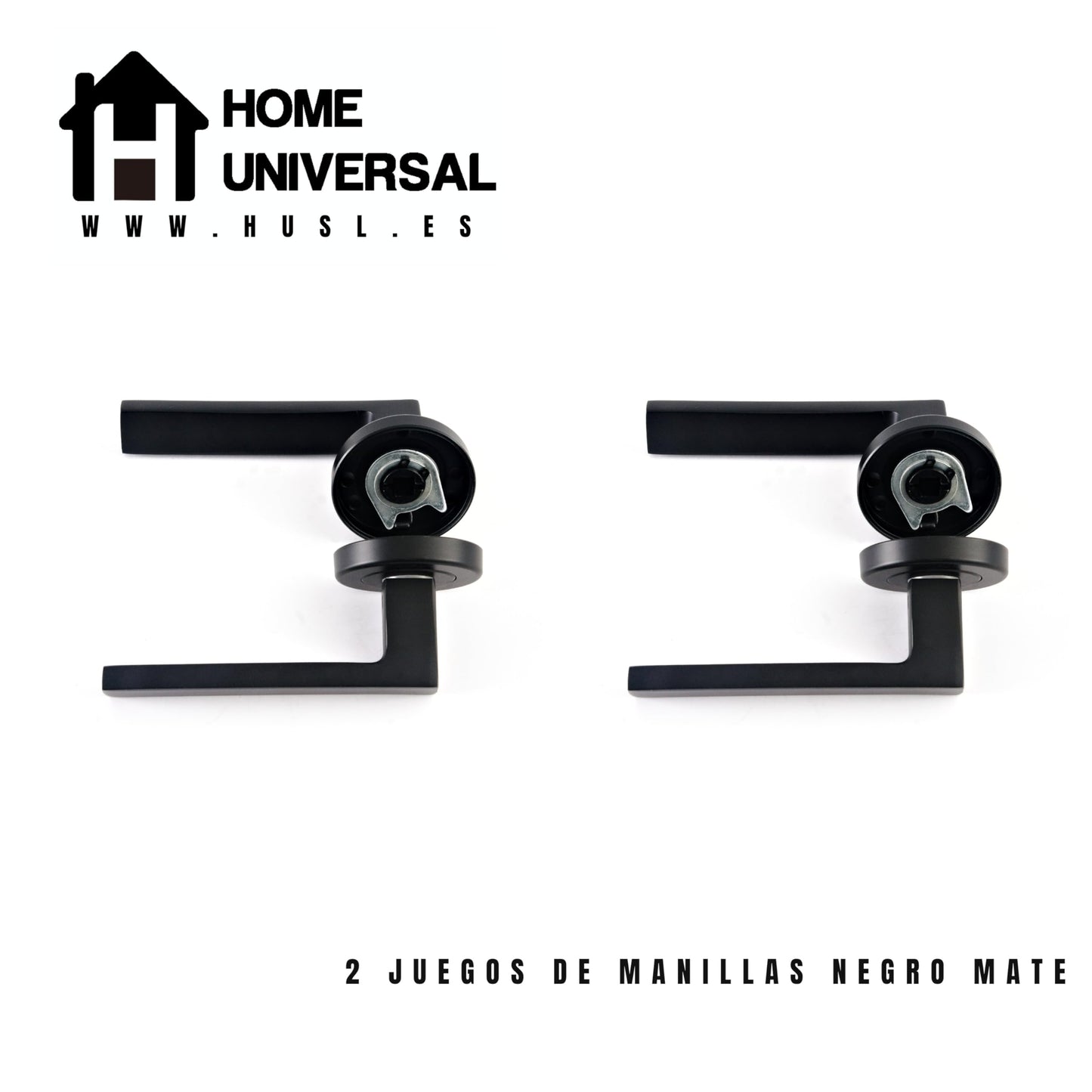 Home Universal® 2 Juegos de Manillas de Puerta Negro Mate, juego de manijas de puerta interiores para el hogar y la oficina,moderno mango de puerta interior negro (Negro Mate 1 (2 Juegos))