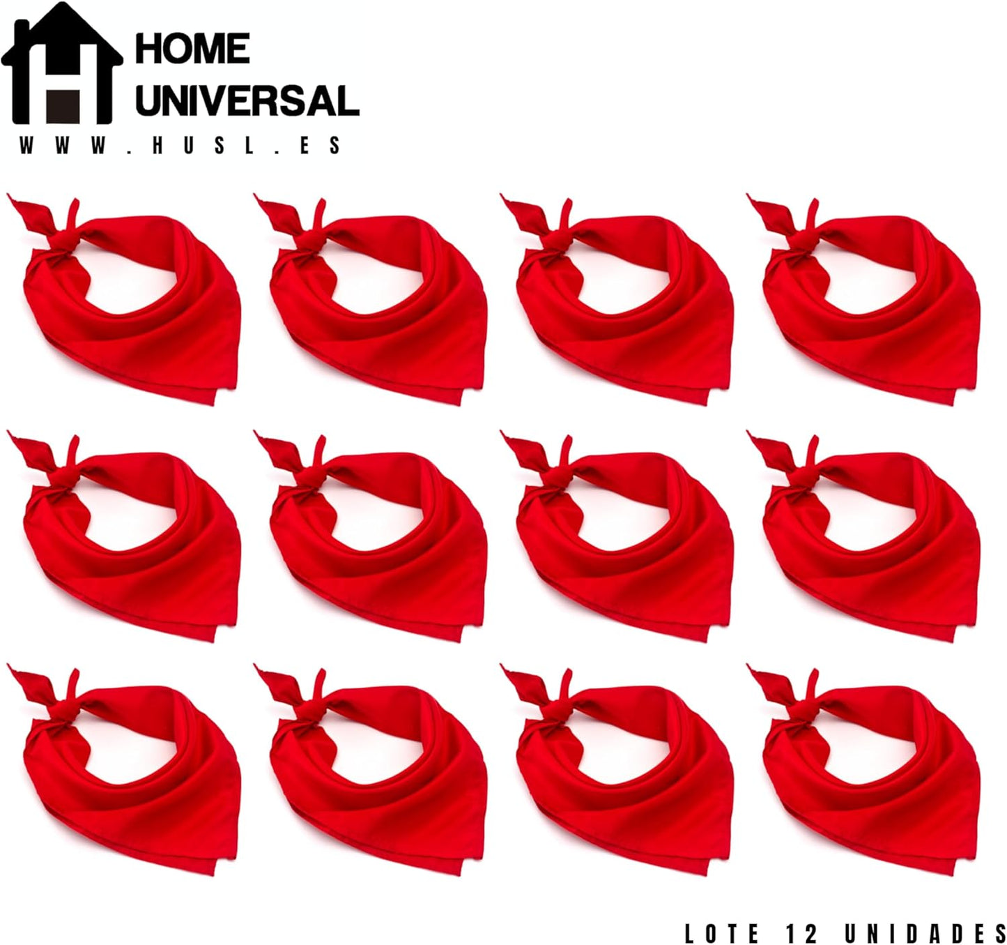 HOME UNIVERSAL® Lote 12 Pañuelos Rojos | Pañuelos Rojos San Fermín | Fiestas del Toro | Lote Grande 12 Unidades (60*60cm)