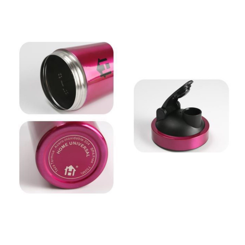 Home Universal® 750ML Botella Gim Shaker de Acero Inoxidable | BPA Free con Mezclador de Tapa Integrado | Vaso Gimnasio con Medidor | Apto para Lavavajillas | Vaso Proteína (Fucsia)