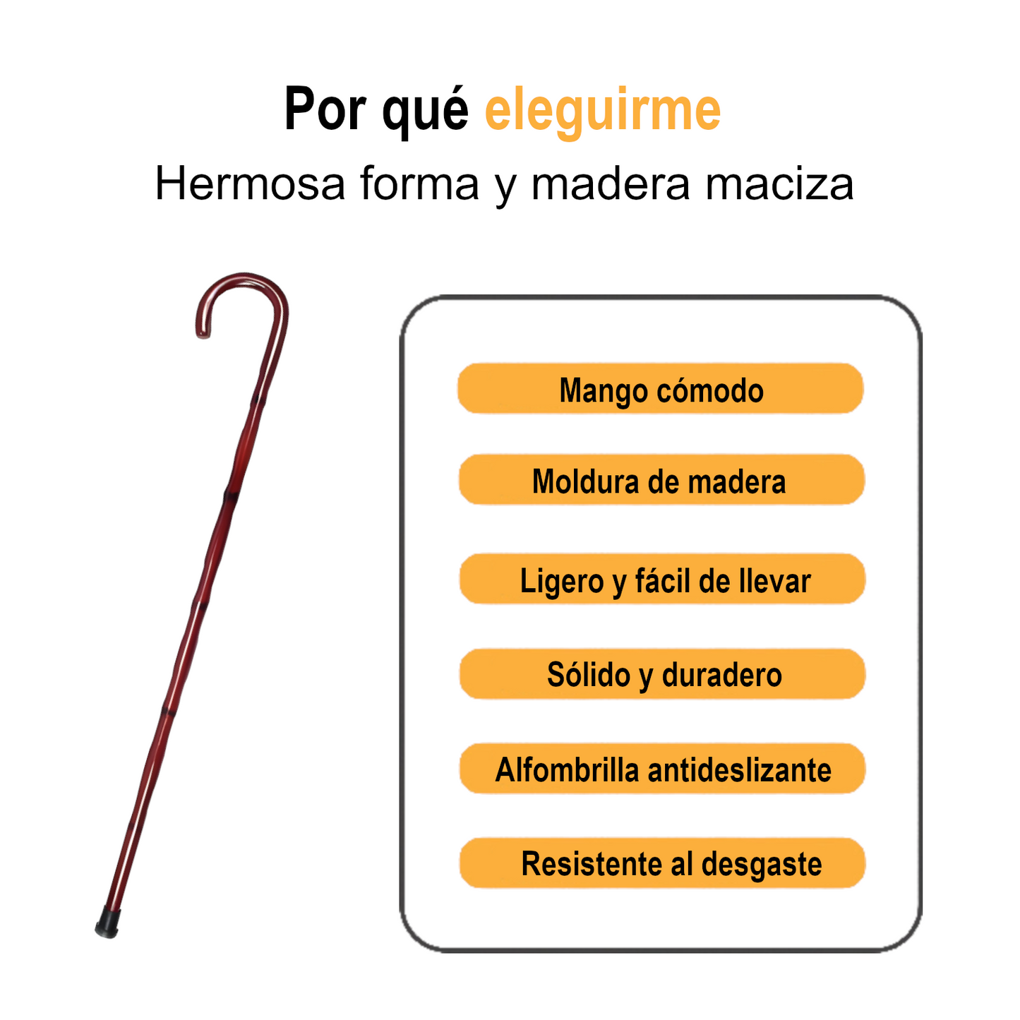 Home Universal® Bastón Ergonómico Antideslizante – Madera Clásica – Ligero, Resistente y Extensible – Ideal para Adultos Mayores, Rehabilitación y Seguridad al Caminar (Bastón Curvo Oscuro)