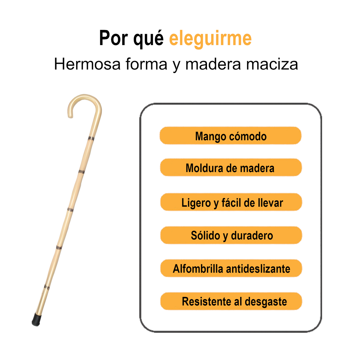 Home Universal® Bastón Ergonómico Antideslizante – Madera Clásica – Ligero, Resistente y Extensible – Ideal para Adultos Mayores, Rehabilitación y Seguridad al Caminar (Bastón Curvo Claro)