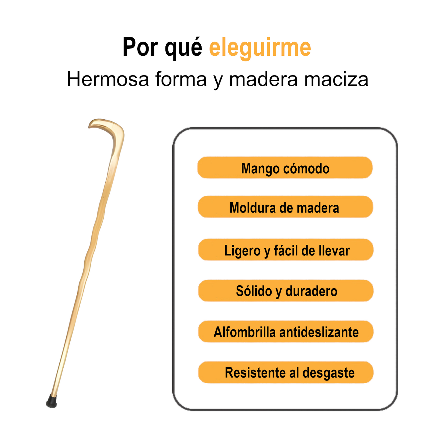 Home Universal® Bastón Ergonómico Antideslizante – Madera Clásica – Ligero, Resistente y Extensible – Ideal para Adultos Mayores, Rehabilitación y Seguridad al Caminar (Bastón Curvo Ondulado)