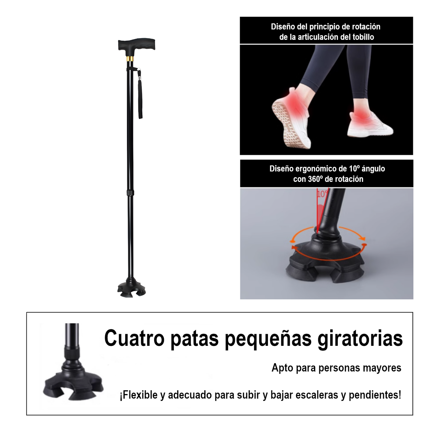 Home Universal Bastón de Aluminio Ajustable | Bastones para Mayores Ajustables en Altura | Ultraligero y Extensible | Antideslizante para Evitar Caídas | Ideal para Viajar y Caminar con Seguridad