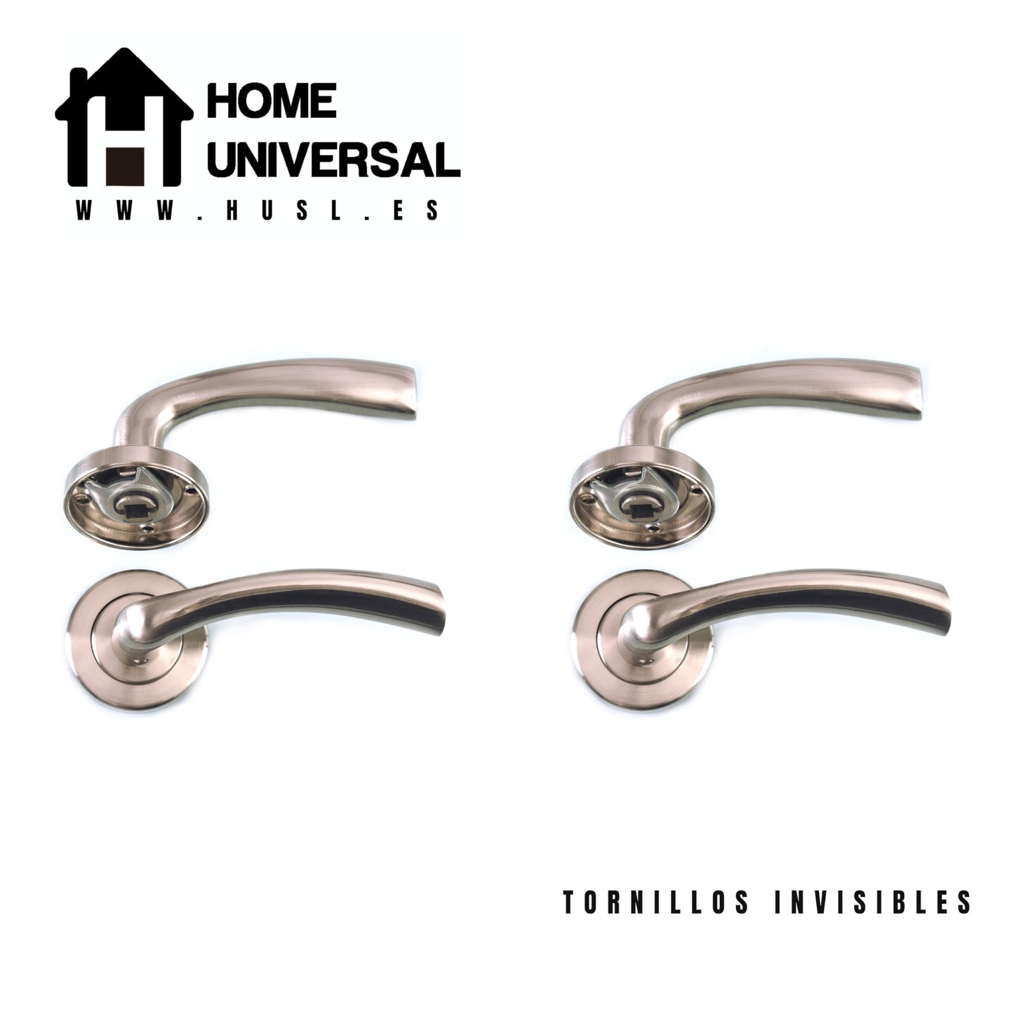 Home Universal® 2 Juegos de Manillas de Puerta Negro Mate, juego de manijas de puerta interiores para el hogar y la oficina,moderno mango de puerta interior negro (Niquel Satinado (2 Juego))
