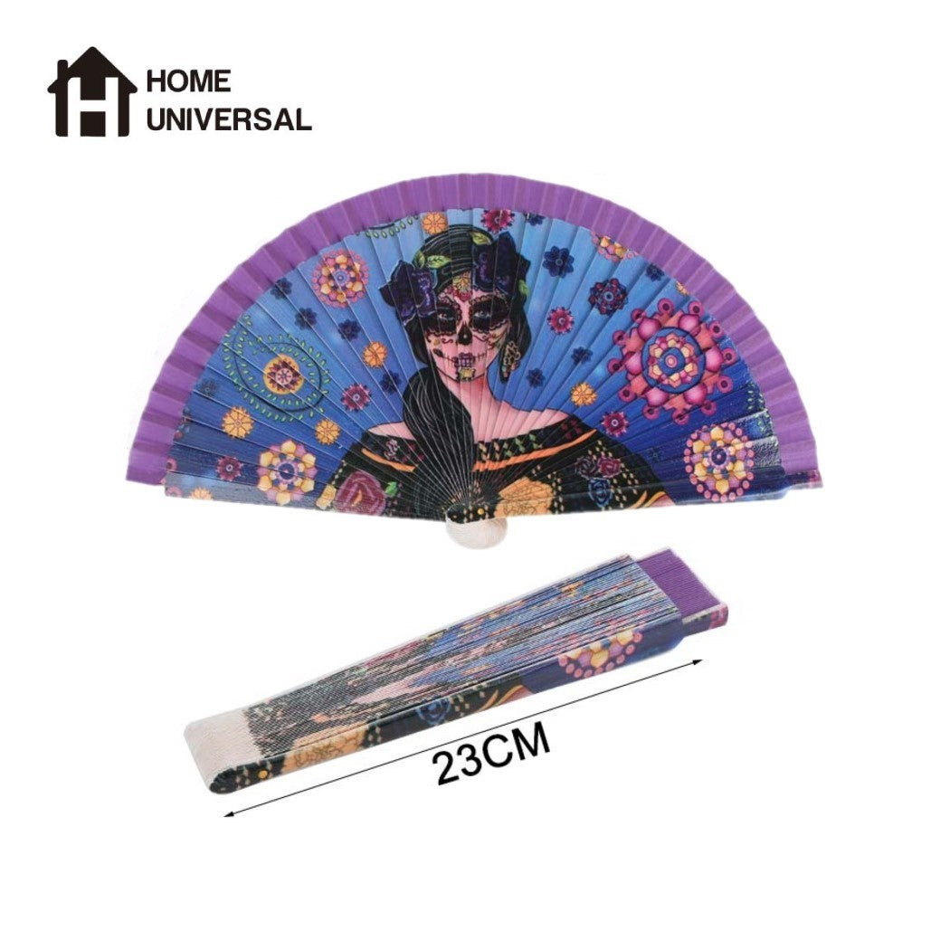 Home Universal ® Abanicos 23CM 1 pieza DE Madera Lisa con Tela DE Marfil, Abanico DE Madera Adornado, Abanico Original (Frida Kahlo)
